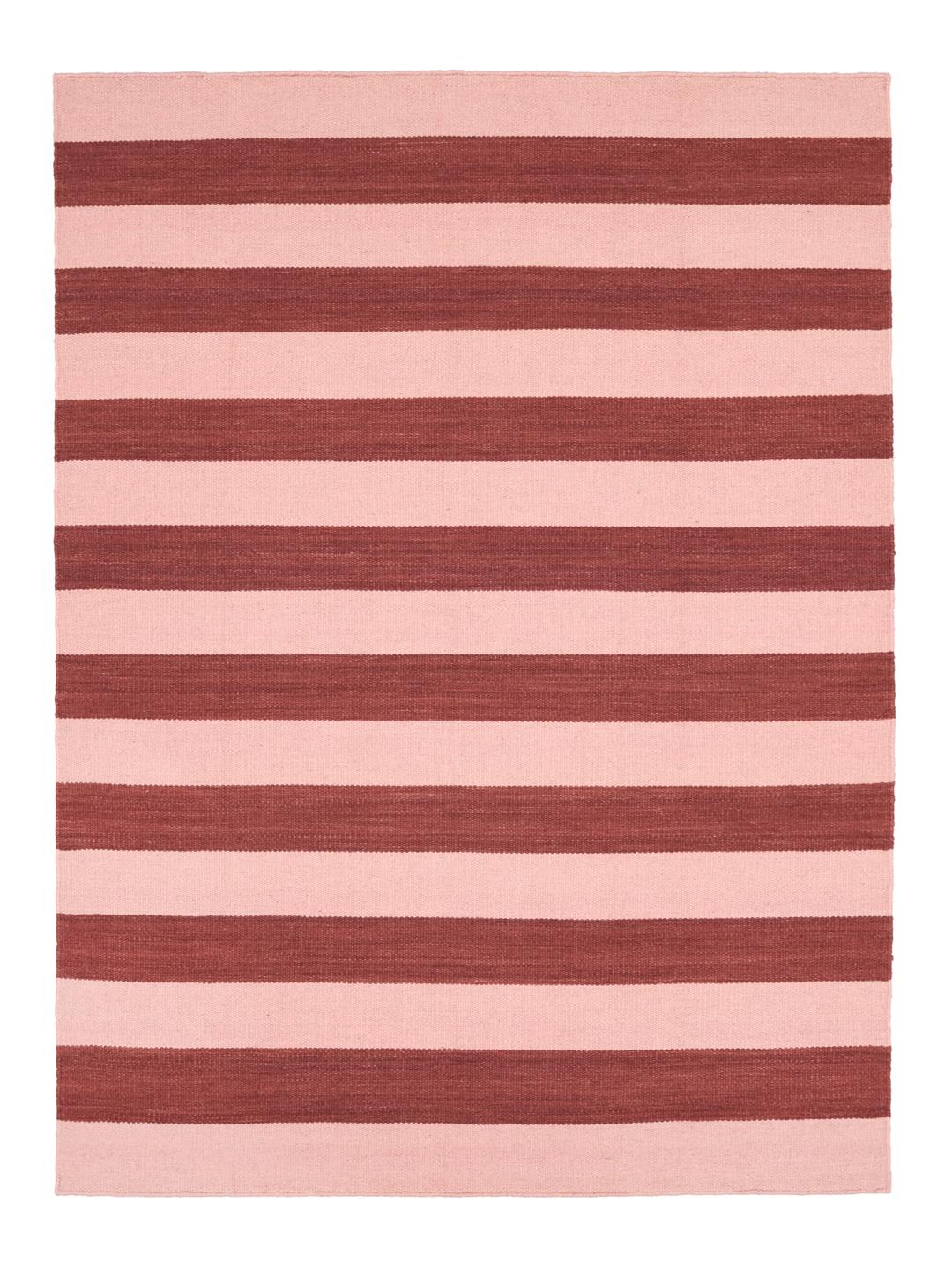 Handgeweven rood en roze tapijt met een gestreept patroon