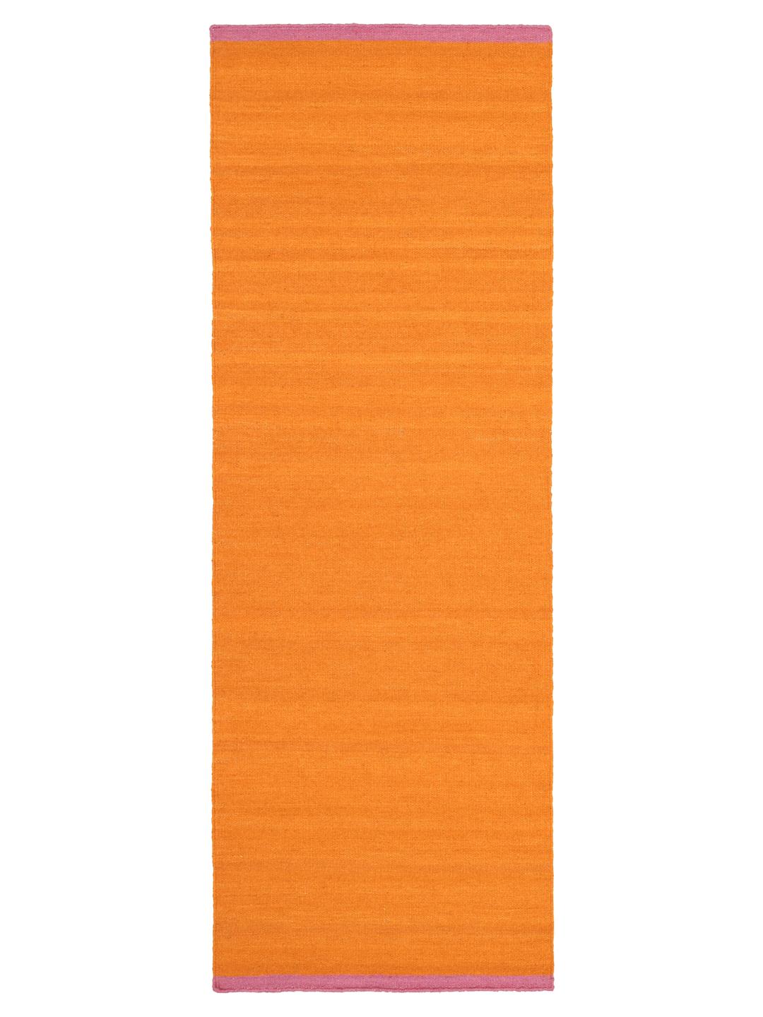 Handgeweven oranje loper met roze randen