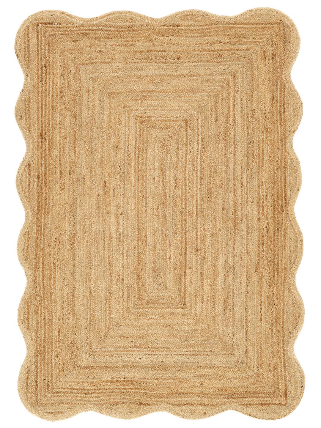 Beige vloerkleed met een golvende rand