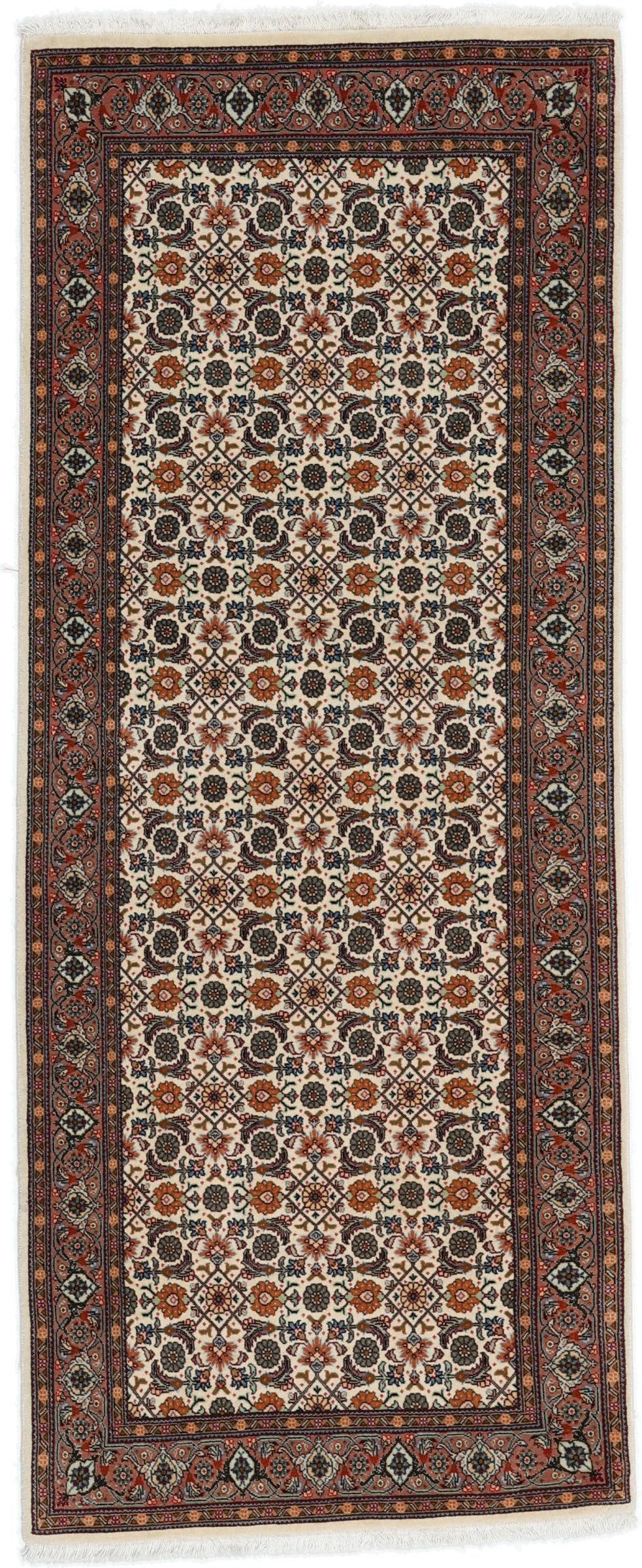Håndknyttet Tabriz løber med indviklede blomstermønstre i beige og rød