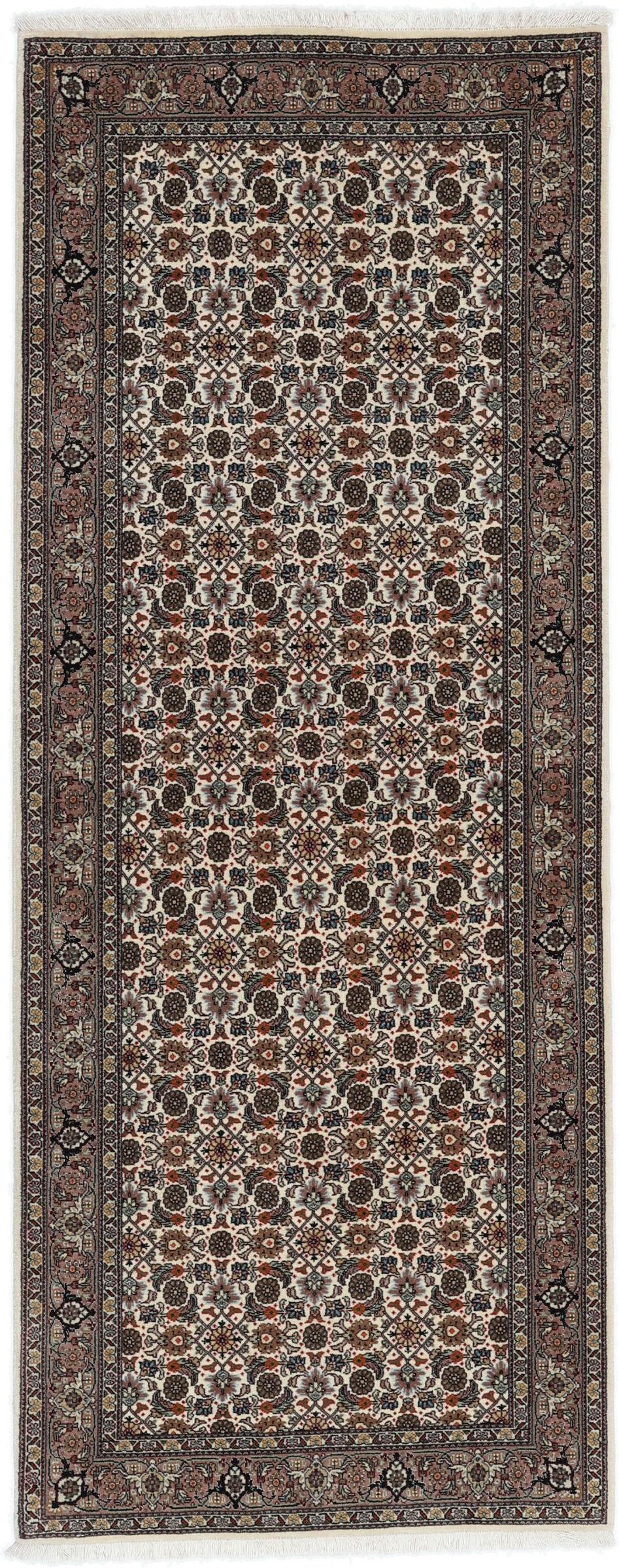 Håndknyttet Tabriz 50 Raj-løber i beige og mørkerøde nuancer