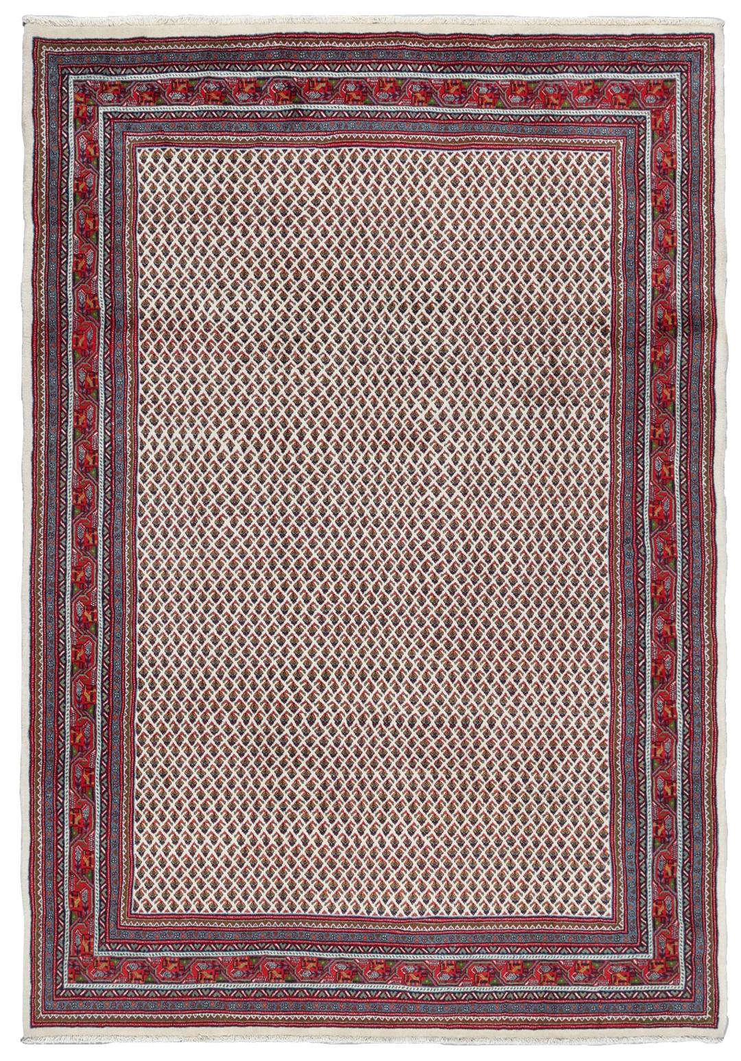 Hand-knotted Sarough Mir rug from the Middle East in red and beige tones.