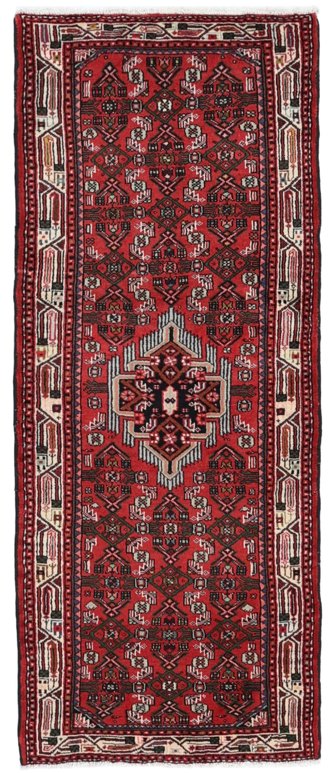 Hand-knotted red runner from the Hamadan region