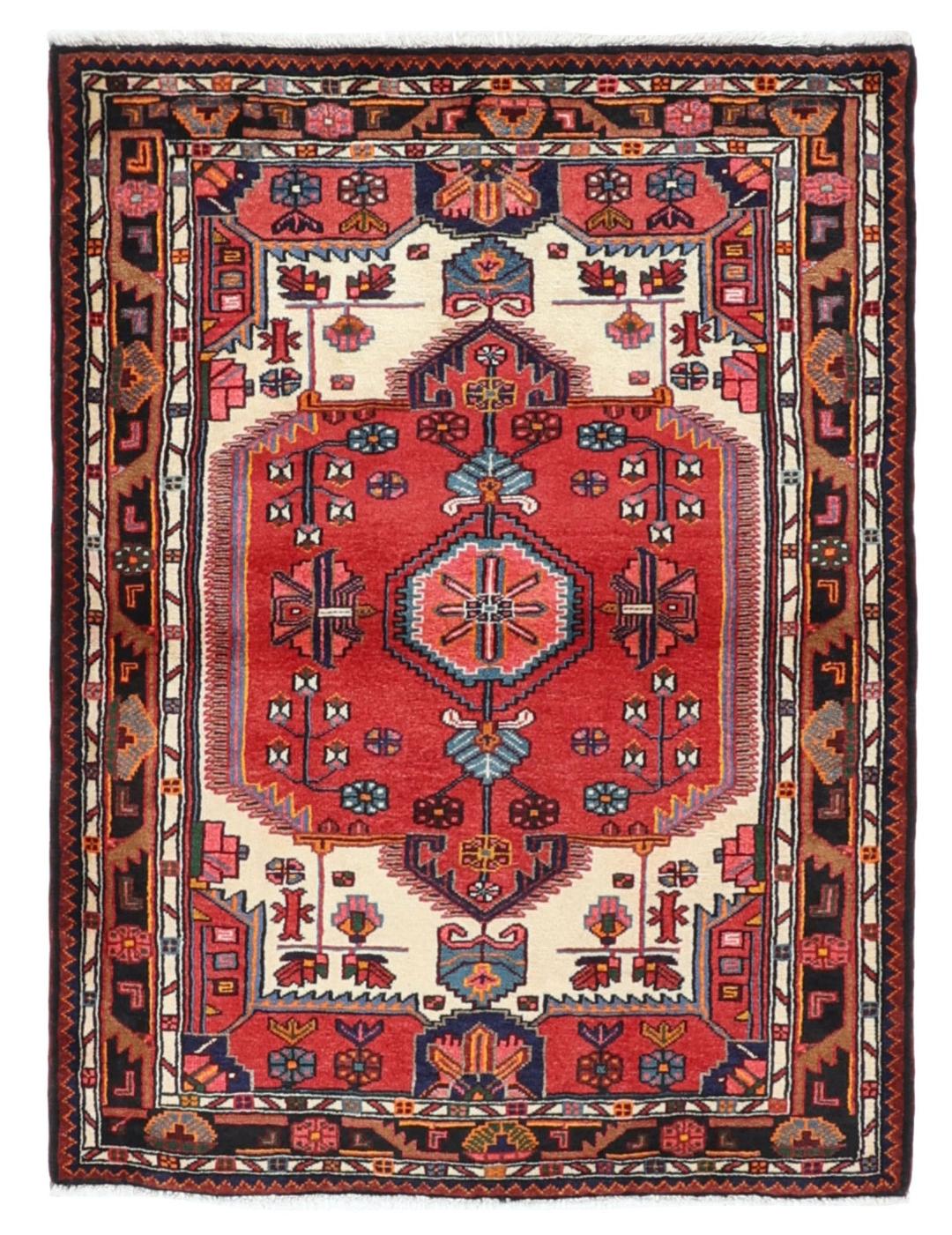 Handgeknüpfter Hamadan-Teppich aus dem Nahen Osten mit mehrfarbigen geometrischen Mustern
