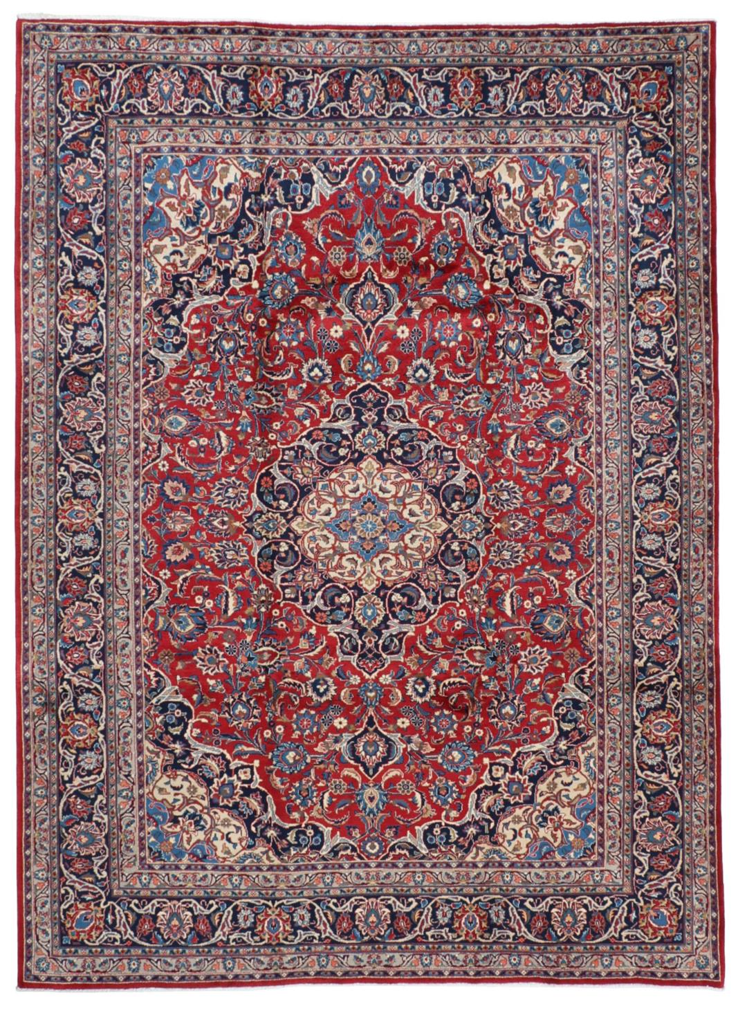 Handgeknoopt rood Mashad-tapijt uit het Midden-Oosten