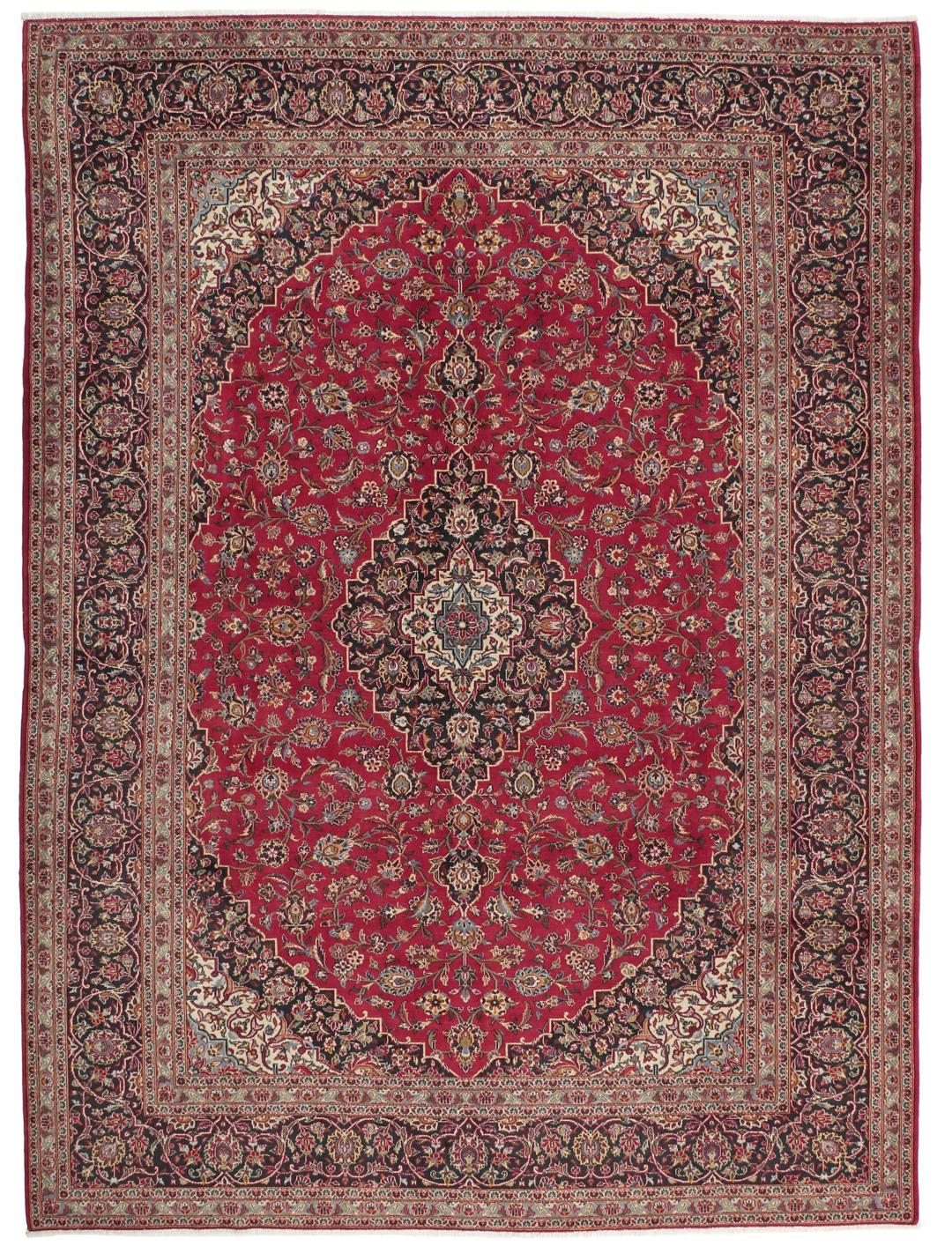 Hand-knotted Keshan rug from the Middle East in deep red tones