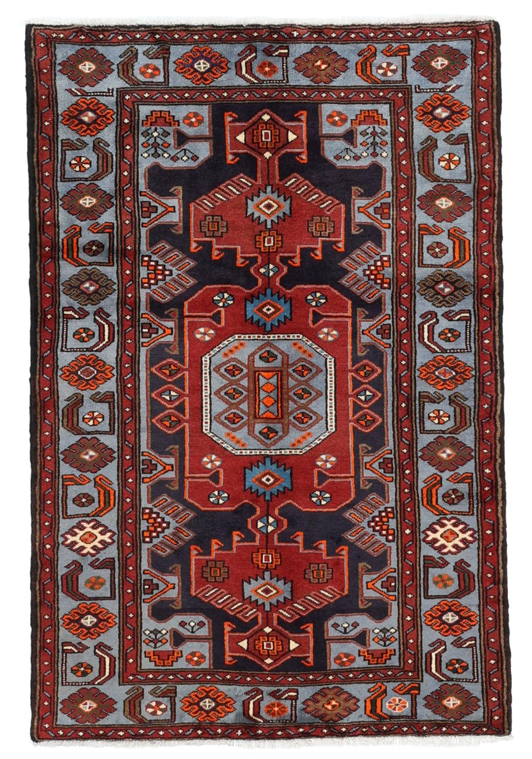 Hand-knotted Middle Eastern Hamadan rug with geometric patterns in multicolor