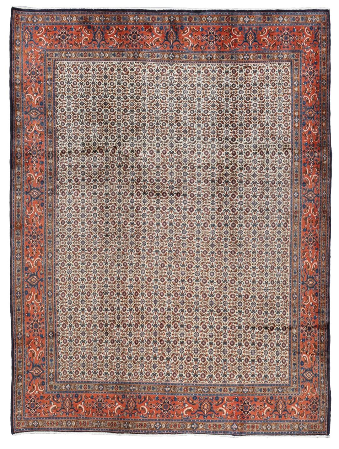 Hand-knotted Moud rug with intricate patterns in multicolor Wool from the Middle East