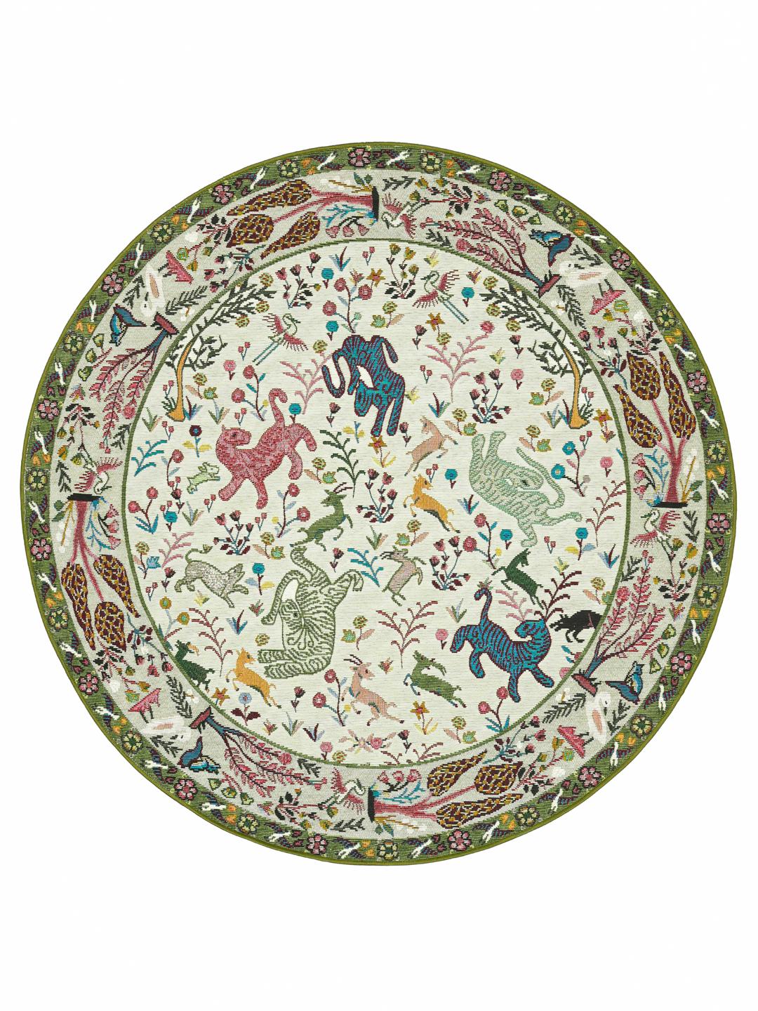 Groen rond tapijt met multicolour diermotieven