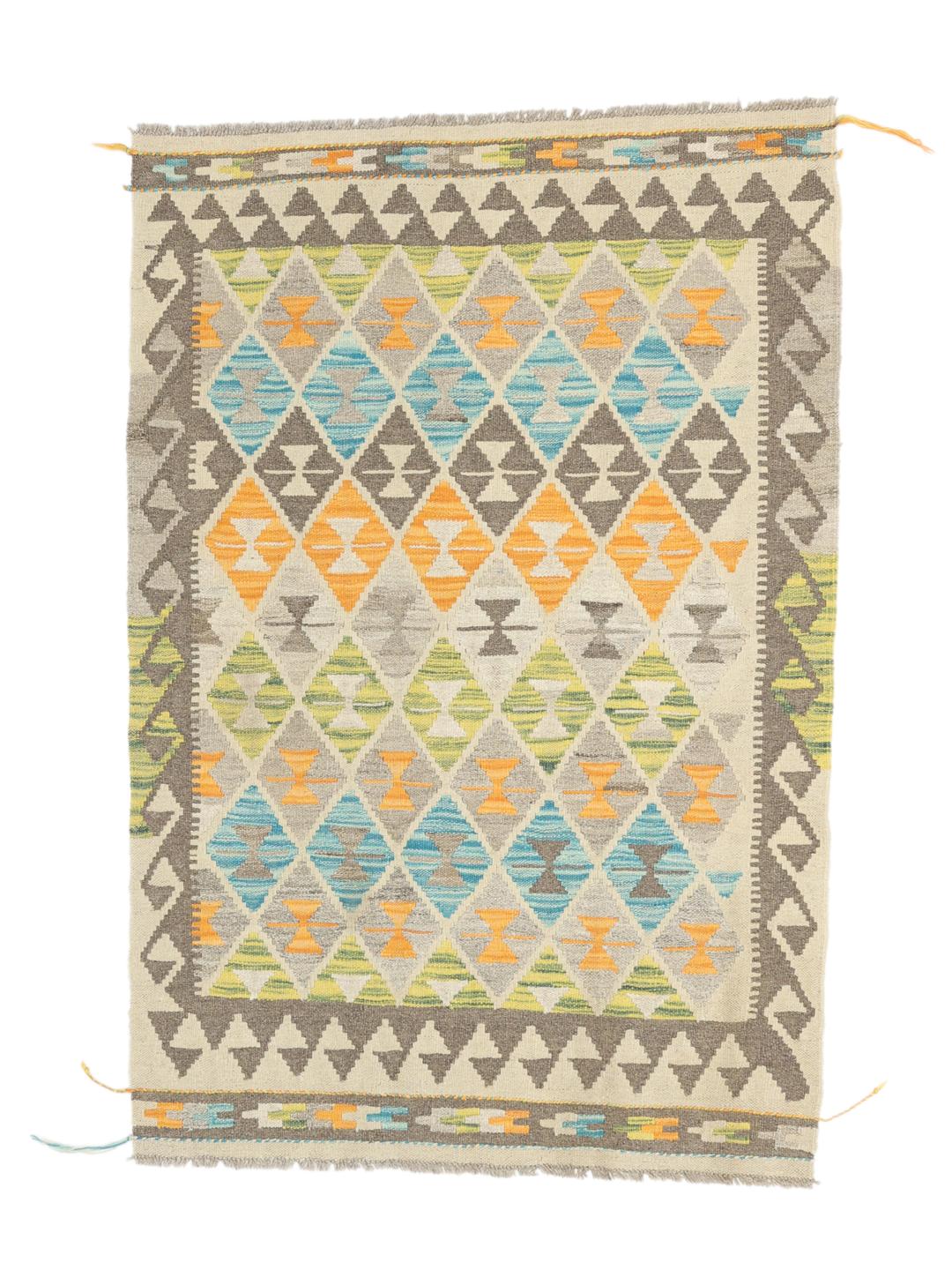 Handgeweven Afghan Kelim tapijt met geometrische ruitpatronen in multicolor