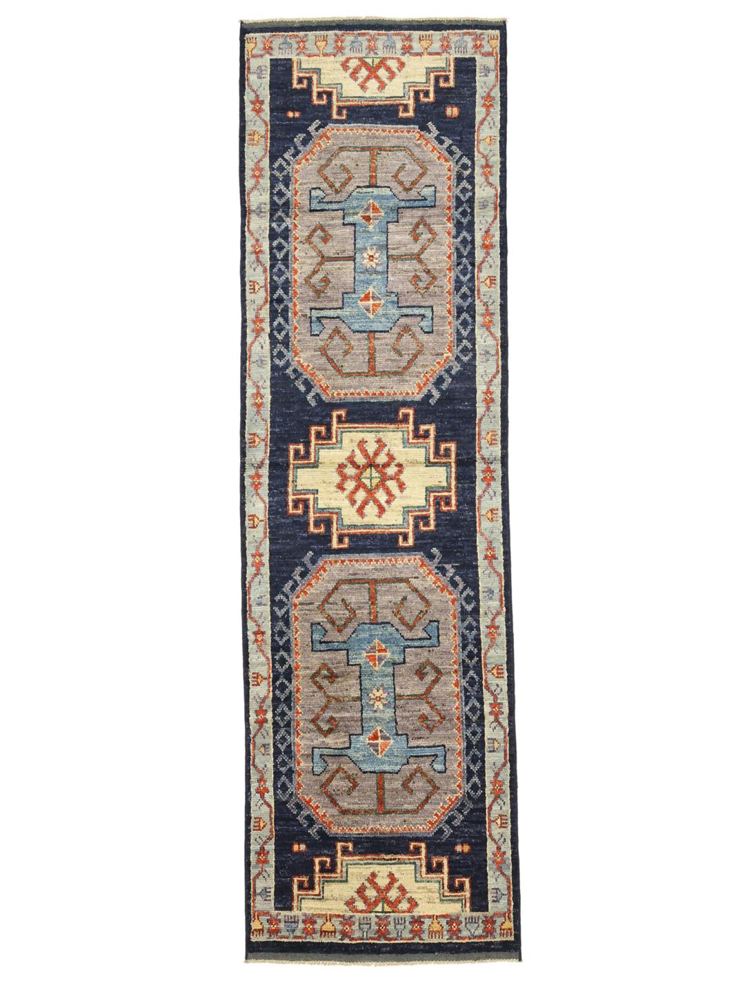 Handgeknüpfter Kazak Läufer aus Afghanistan mit mehrfarbigen geometrischen Mustern