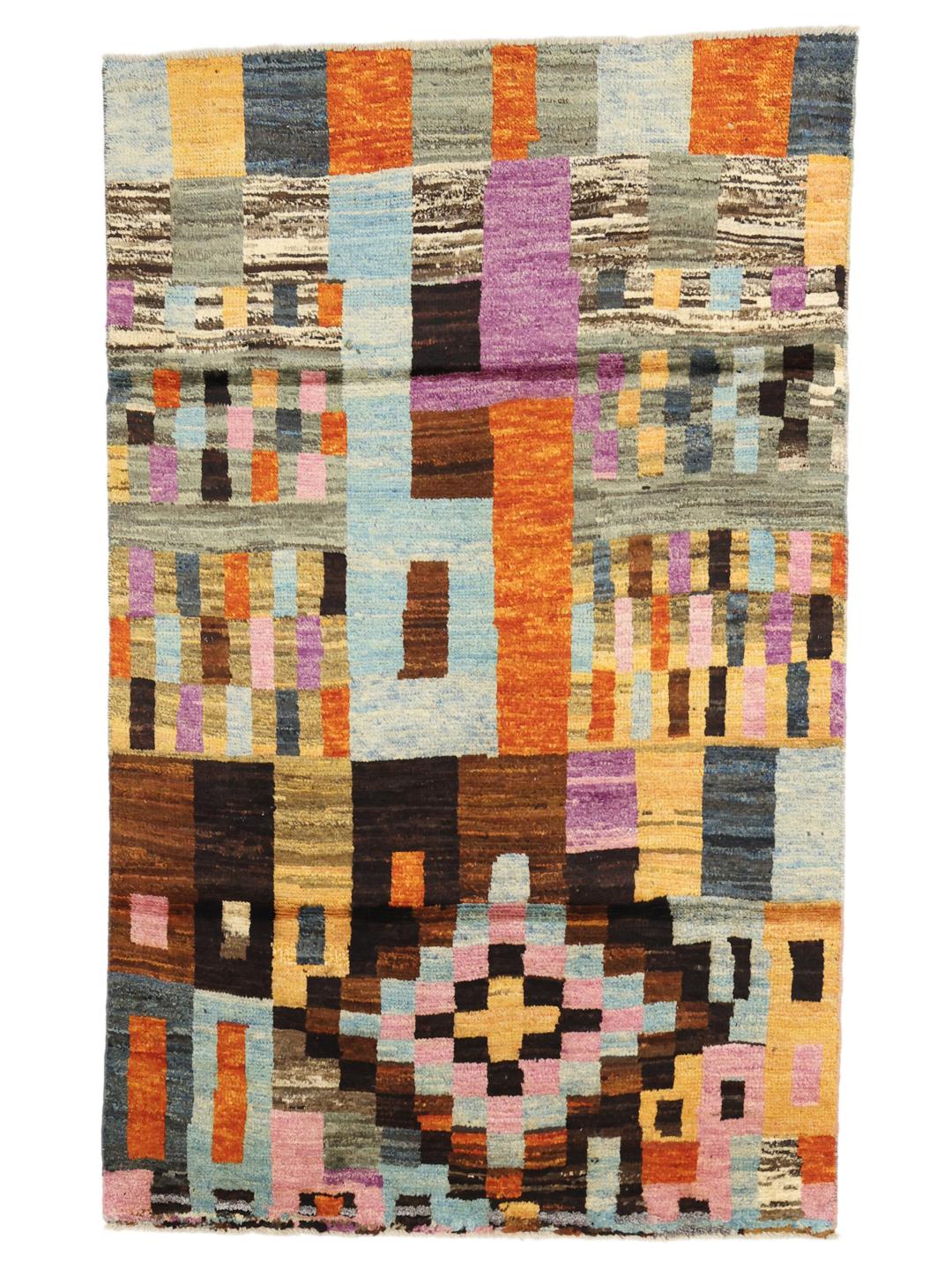 Hand-knotted Afghan Berber rug with a vibrant multicolor geometric design
