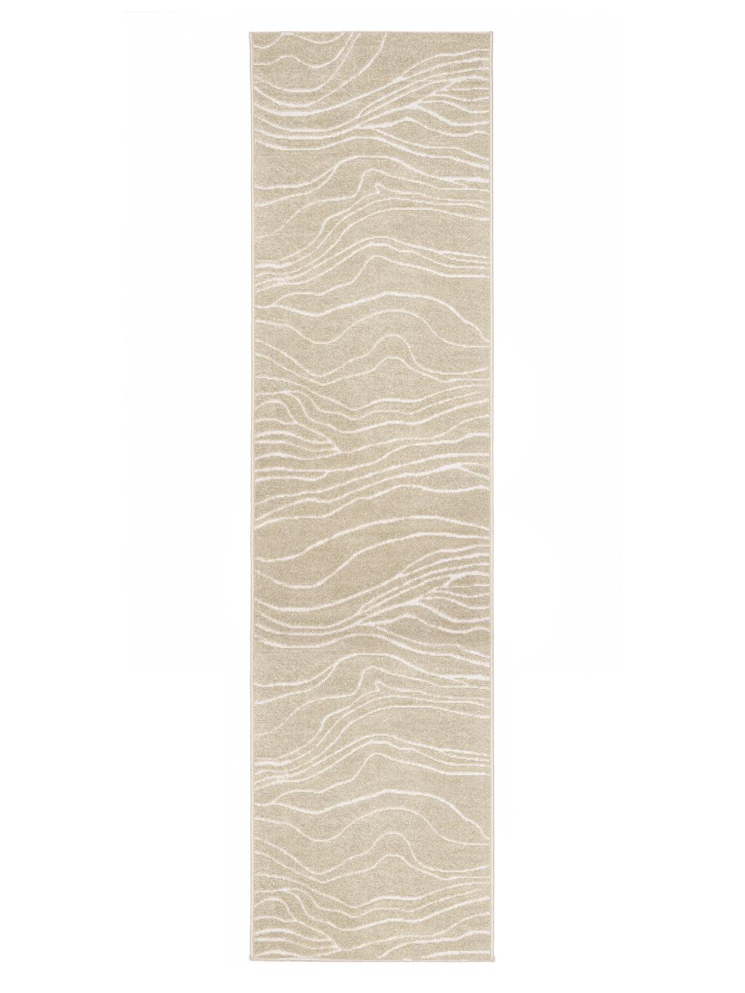 Beige loper vloerkleed met organische lijnen