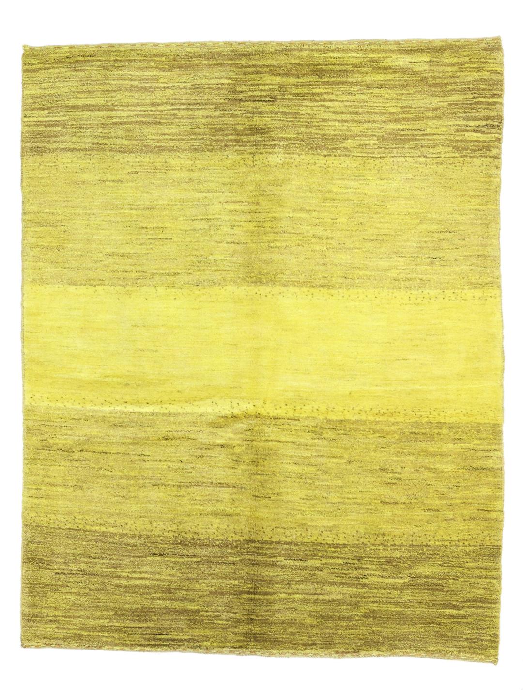 Hand-knotted yellow Gabbeh rug from the Middle East with a soft wool pile