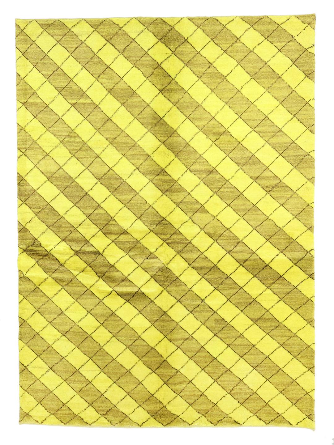 Handgeknoopt Gabbeh Fine tapijt met een geel en bruin geometrisch ruitpatroon