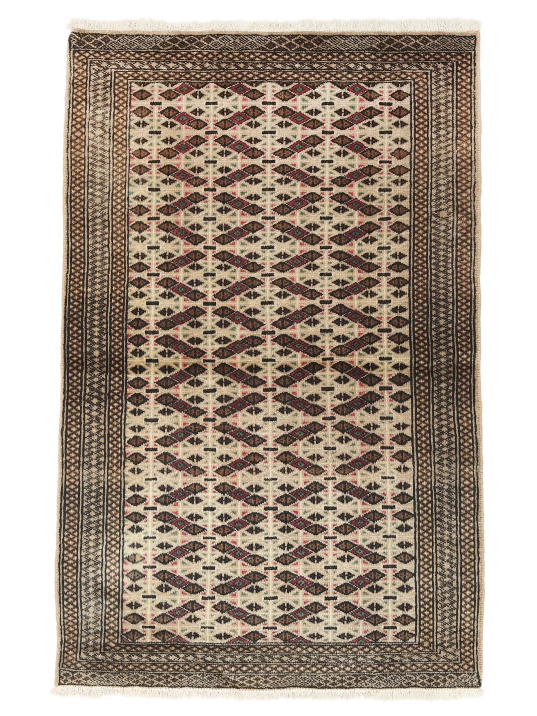 Håndknyttet Turkaman uldtæppe fra Mellemøsten i brune og beige nuancer.