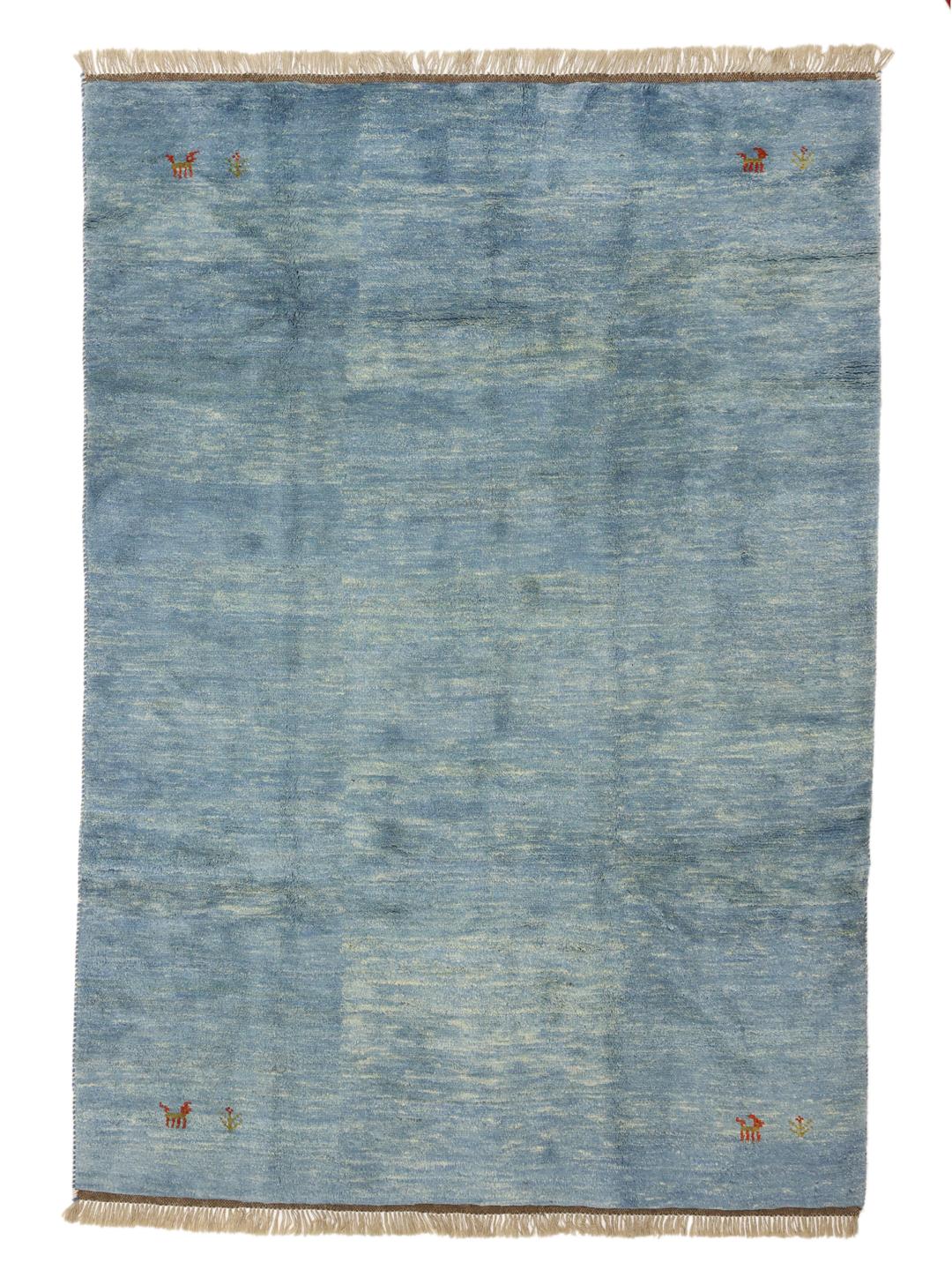 Handgeknoopt Gabbeh Fine tapijt uit het Midden-Oosten in een rustgevende blauwe tint