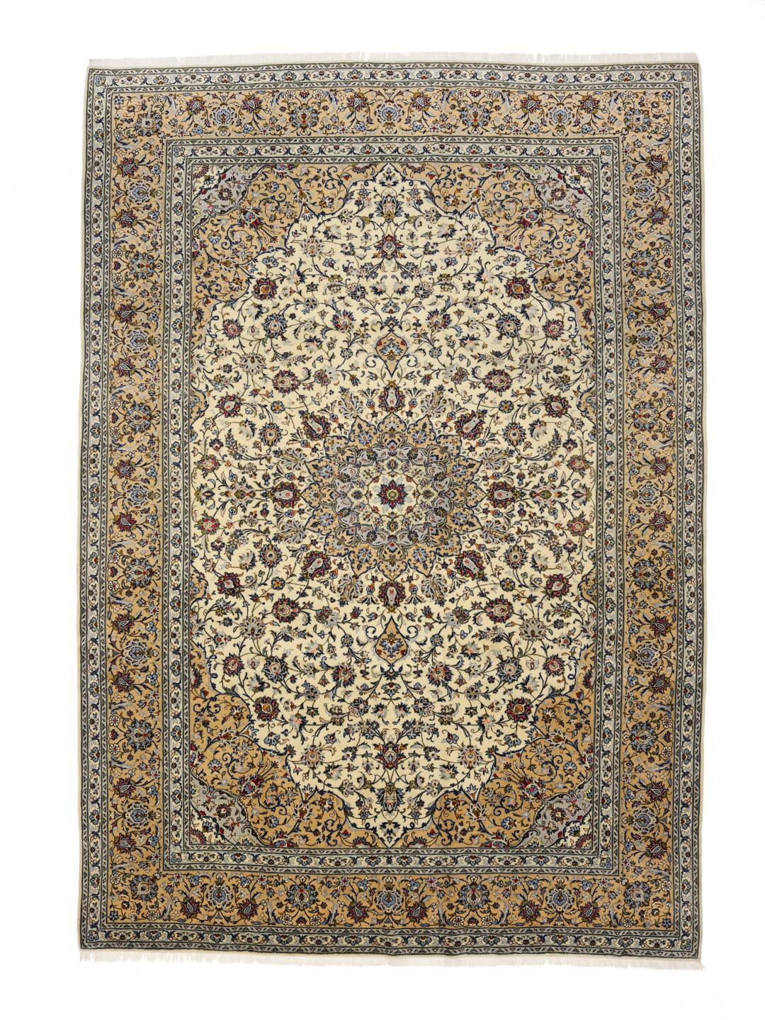 Hand-knotted Keshan rug from the Middle East in beige tones