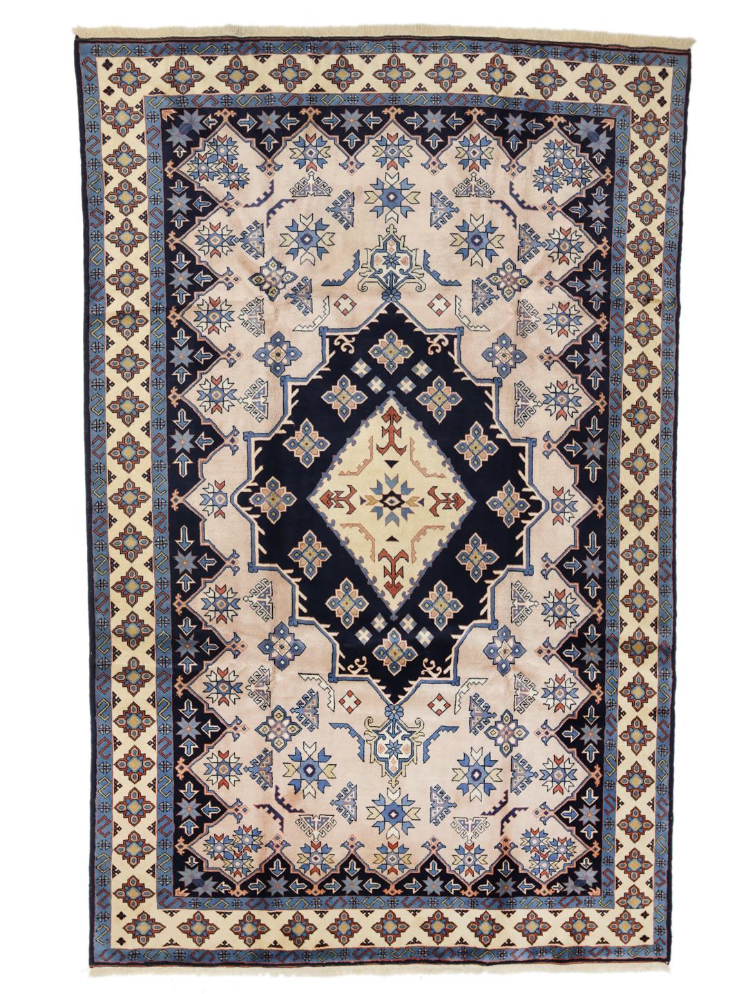 Hand-knotted Heriz rug from the Middle East in multicolor geometric design