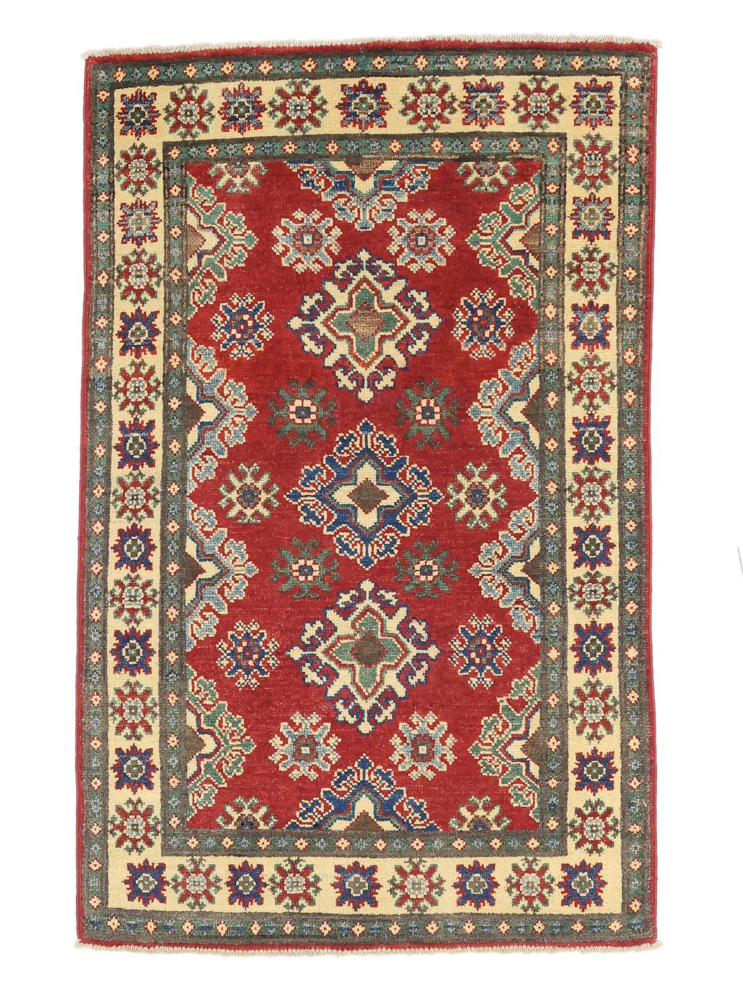 Handgeknüpfter afghanischer Kazak-Teppich in Rot mit geometrischen Motiven