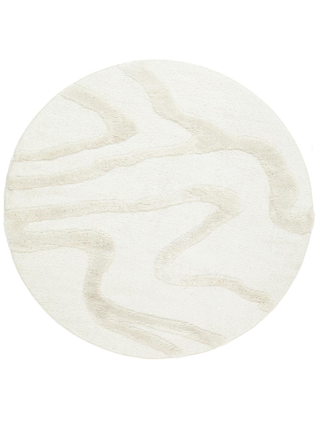Rond wit tapijt met hoge en lage pool en abstracte lijnen