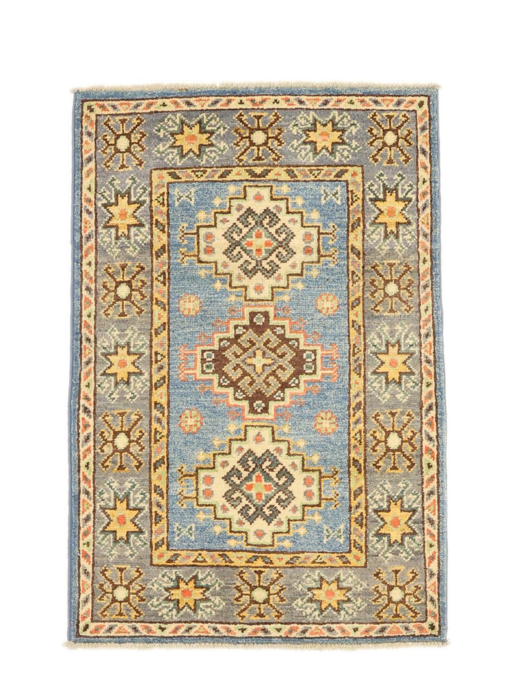 Covor Kazak înnodat manual din Afganistan cu modele albastre și geometrice