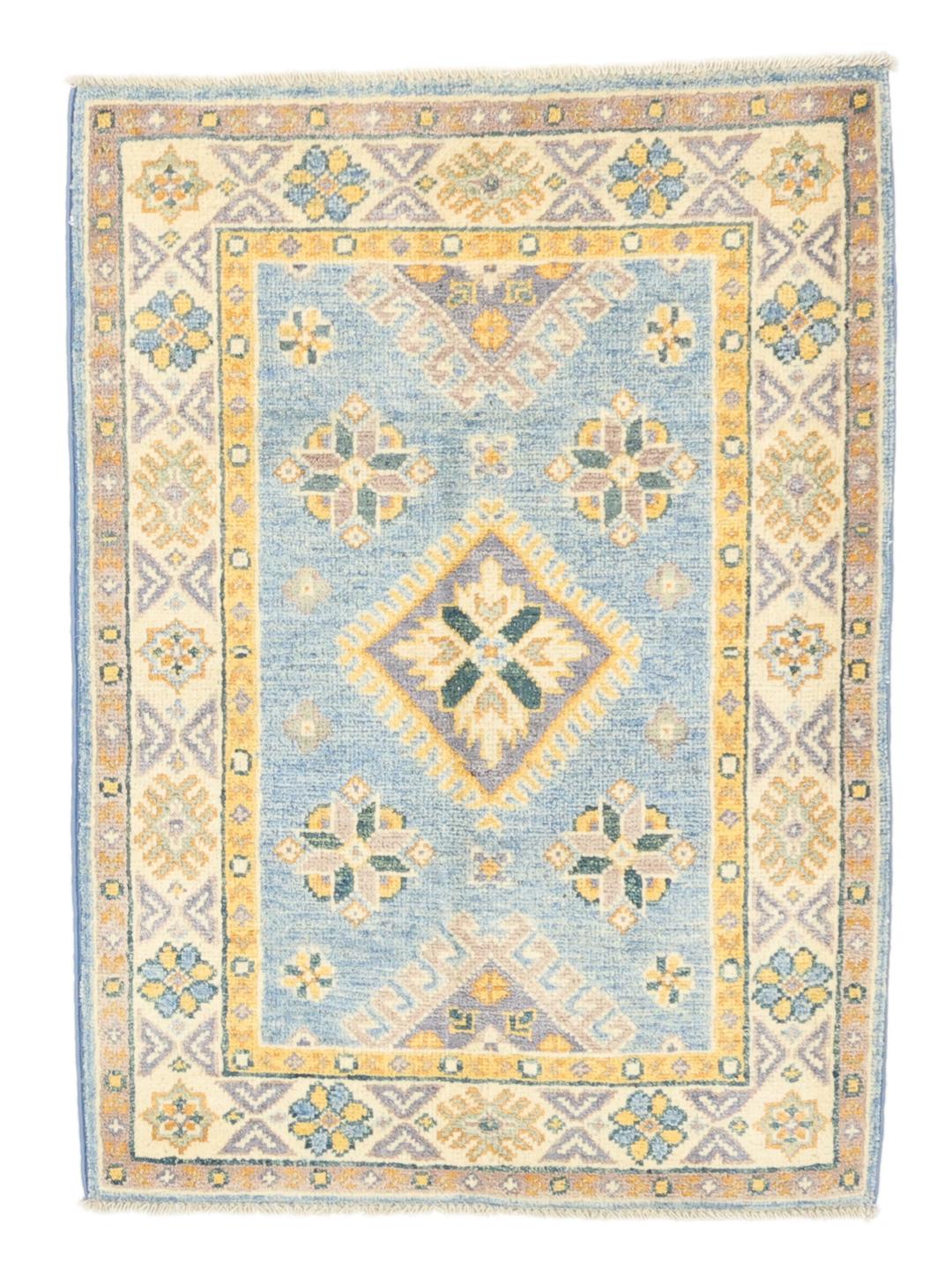 Handgeknoopt Afghaans Kazak-tapijt met een blauw veld en geometrische motieven