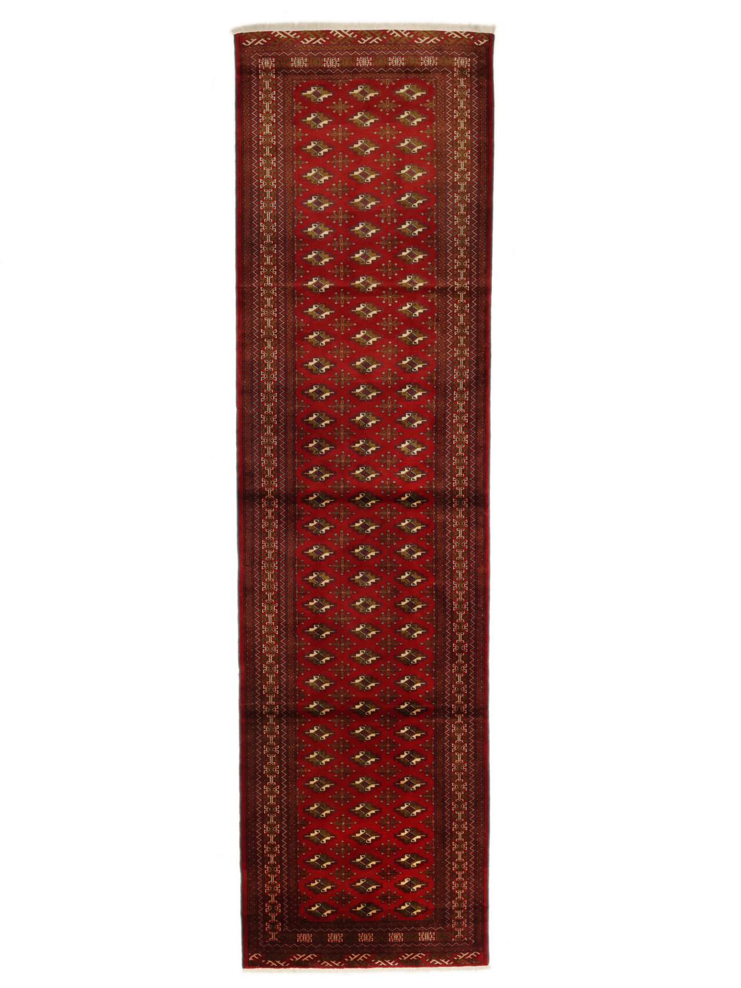 Hand-knotted Turkaman runner from the Middle East in deep red