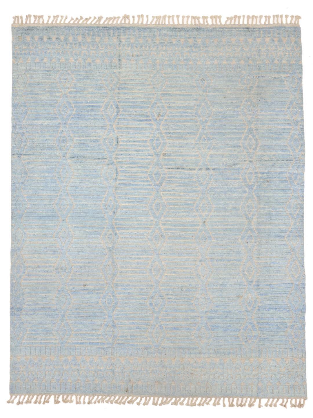 Handgeknoopt Afghaans tapijt met blauwe geometrische patronen
