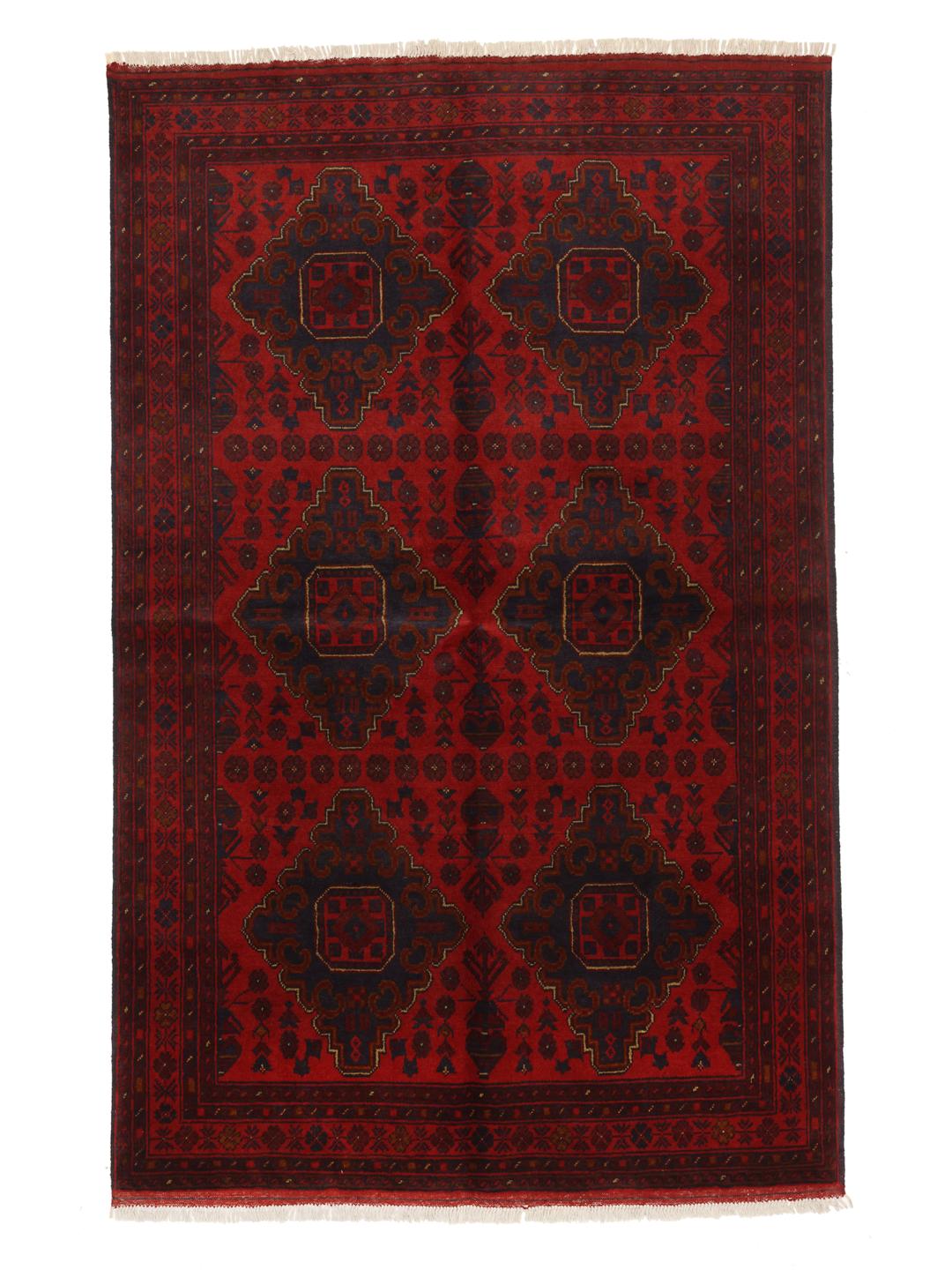 Tapis afghan Khal Mohammadi noué à la main dans des tons rouge profond avec des motifs géométriques en médaillon