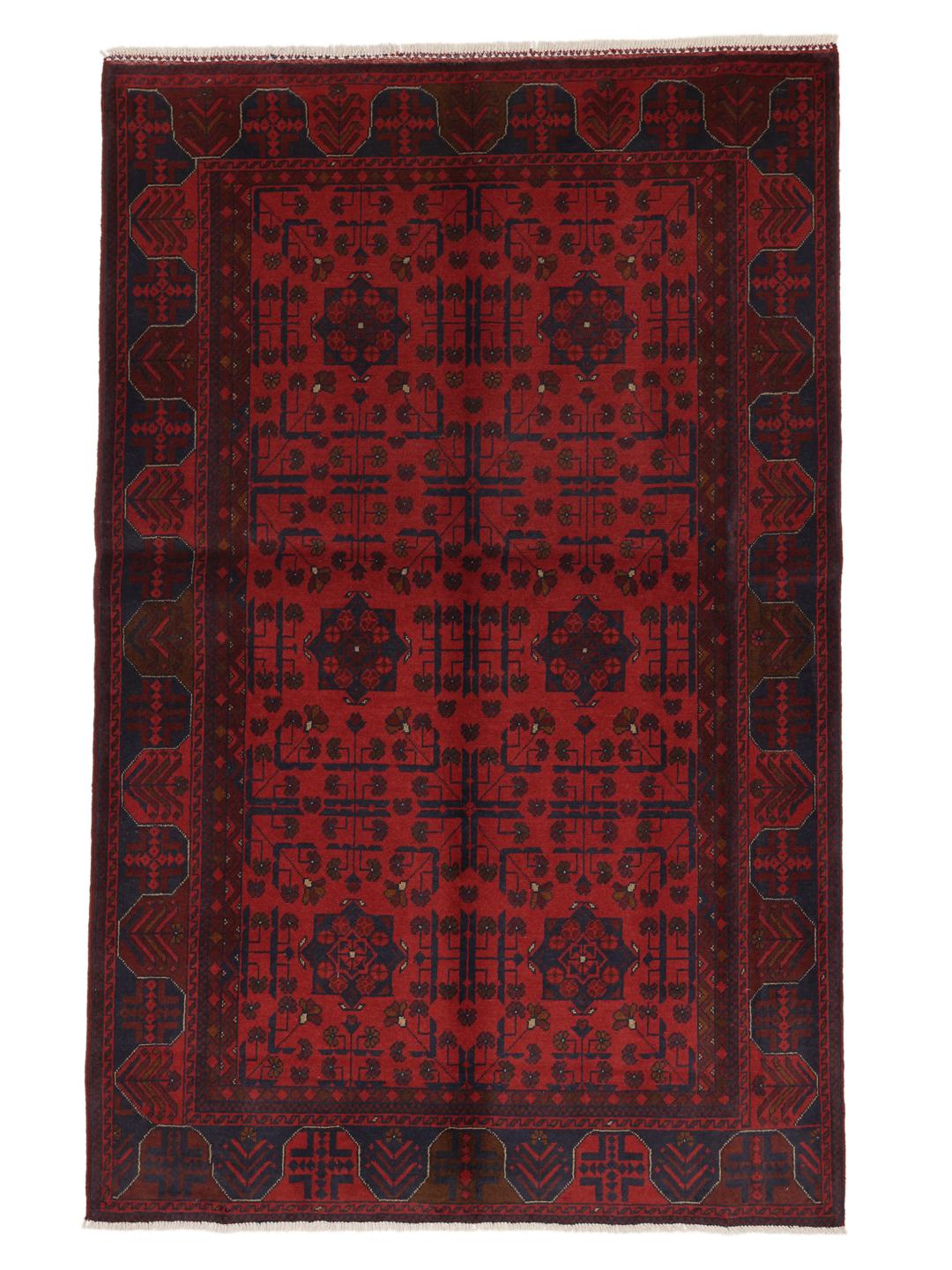 Hand-knotted Afghan Khal Mohammadi rug in rich red tones featuring traditional geometric motifs.