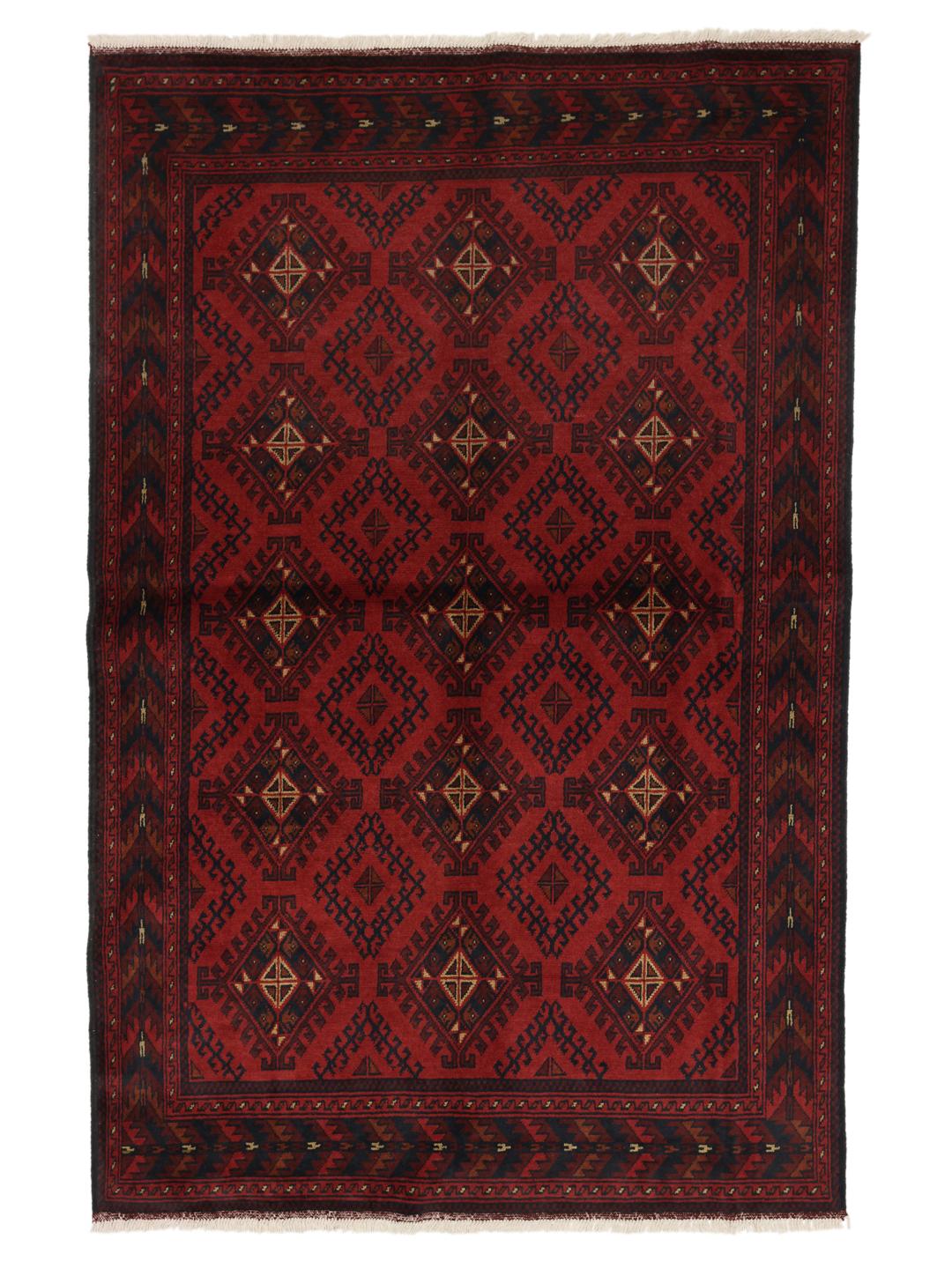 Hand-knotted Afghan Khal Mohammadi rug in dark-red tones.