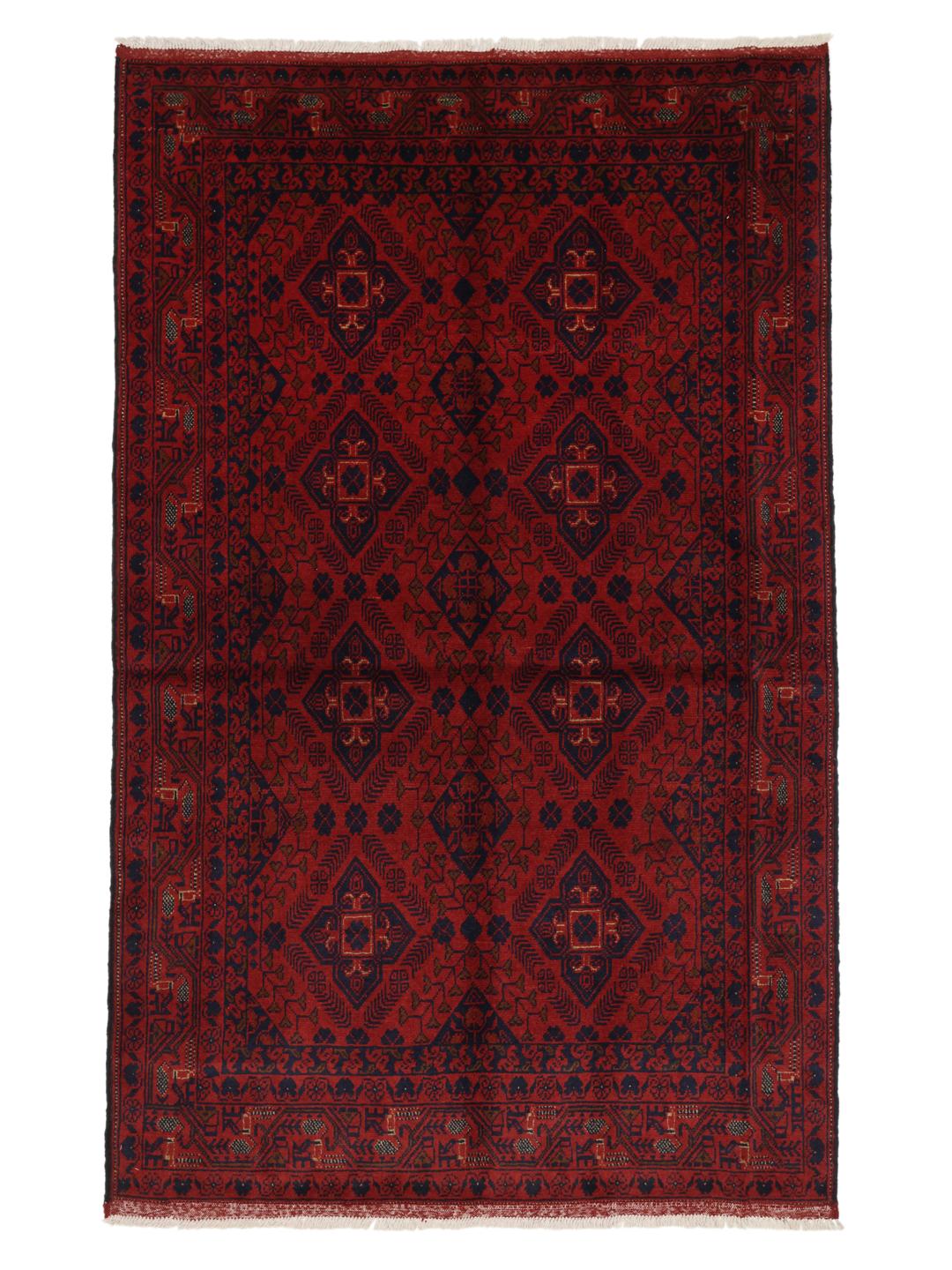 Tapis Afghan Khal Mohammadi noué à la main en rouge foncé avec des motifs tribaux