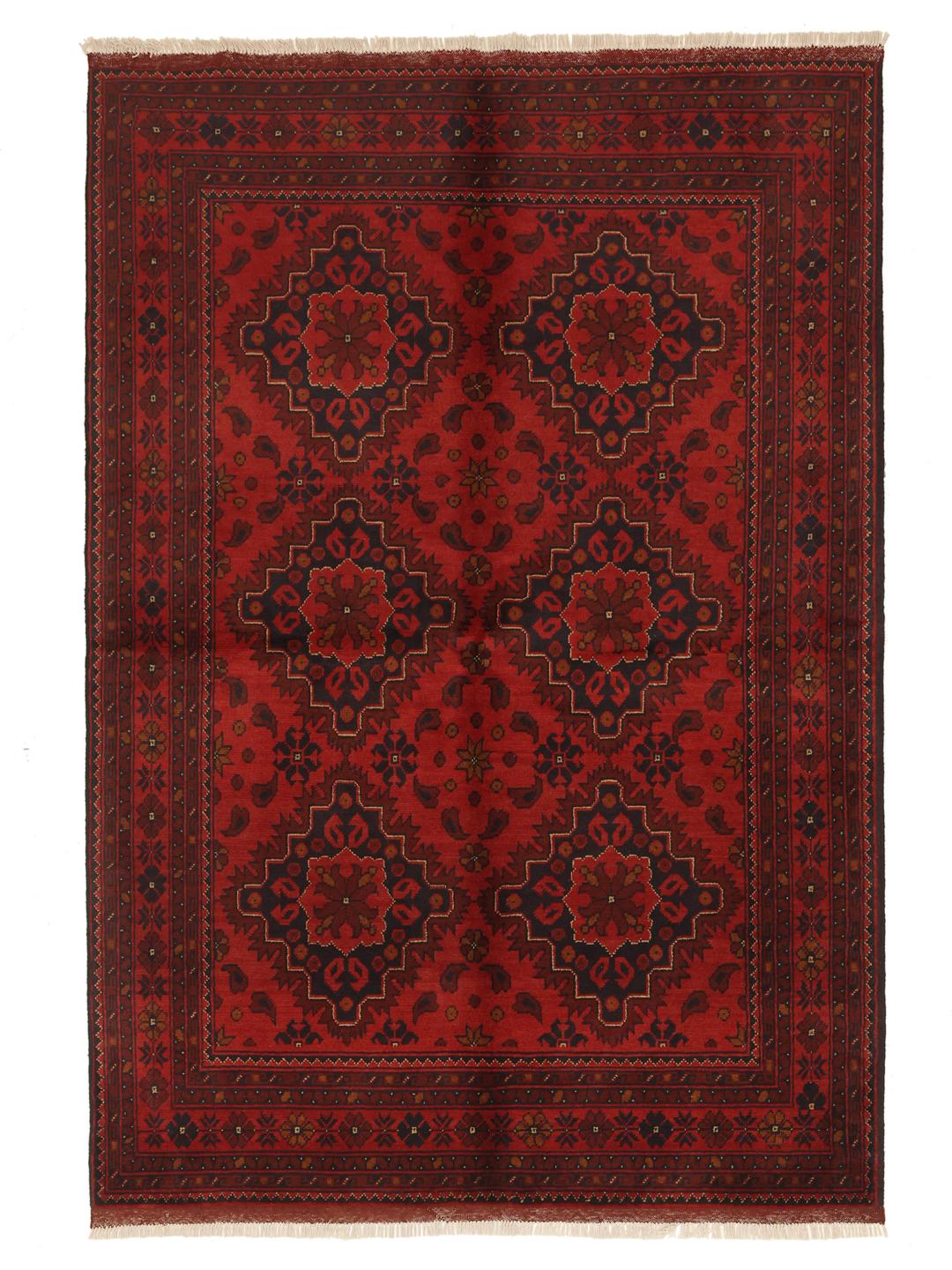 Hand-knotted Afghan Khal Mohammadi rug in deep red tones