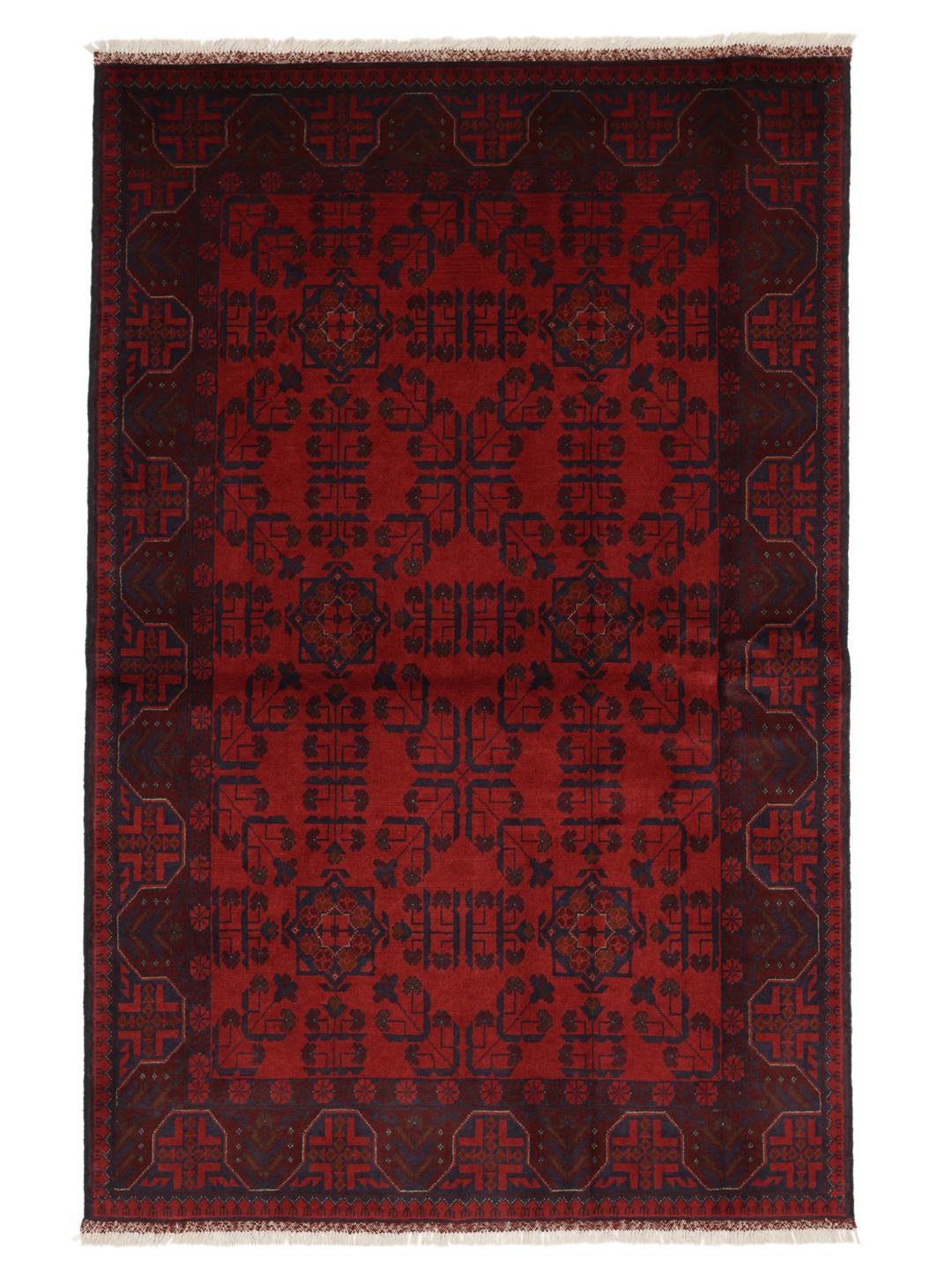 Tapis Afghan Khal Mohammadi noué à la main en rouge profond avec des motifs tribaux traditionnels