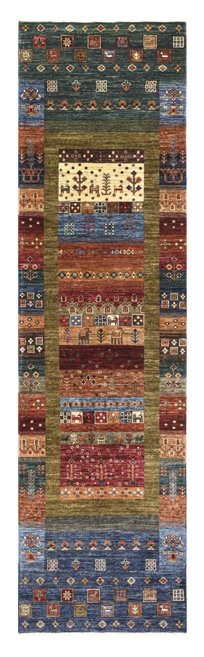 Handgeknoopte multicolor loper uit Afghanistan met geometrische en picturale motieven