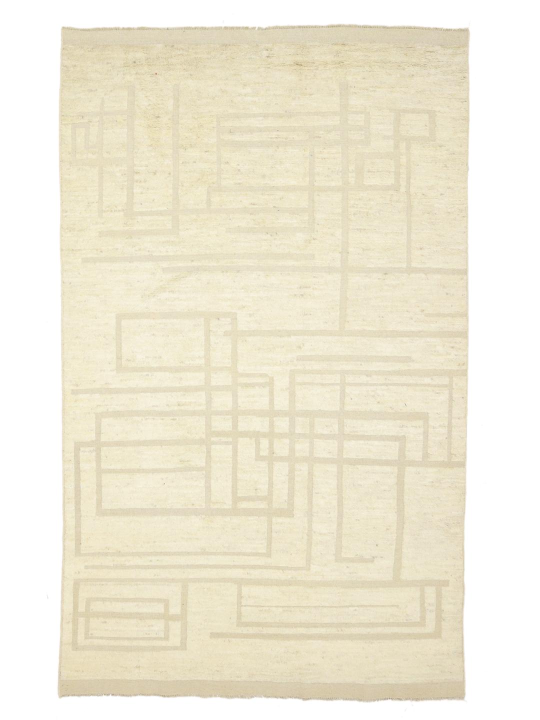 Tapis afghan noué à la main avec motif géométrique minimaliste en beige