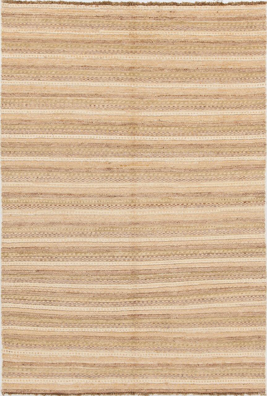 Handgeknoopt Afghaans tapijt in beige tinten met een gestreept ontwerp