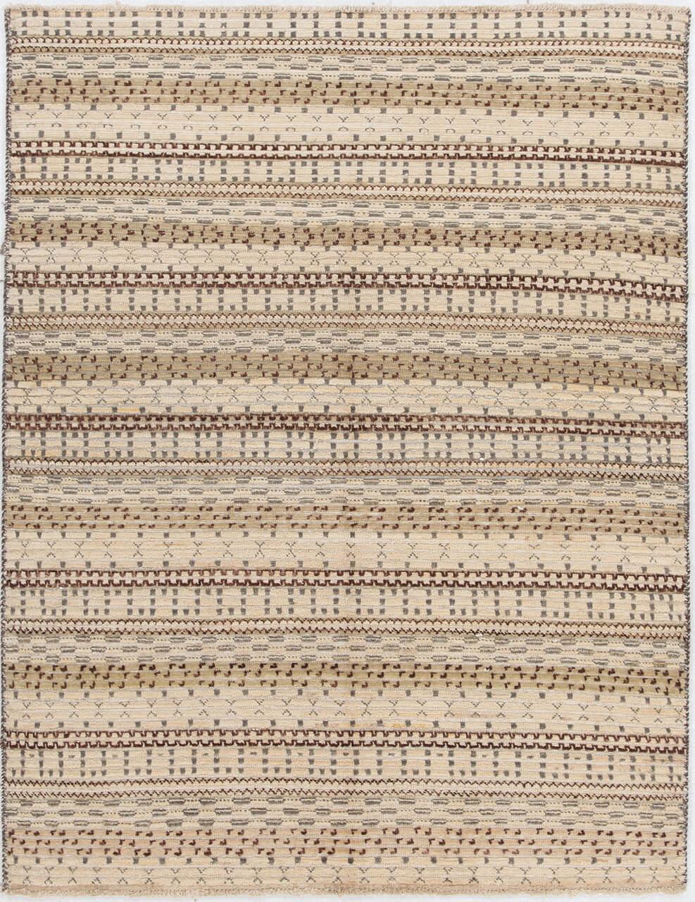 Handgeknoopt Gabbeh Modern tapijt uit Afghanistan met beige en grijze geometrische patronen