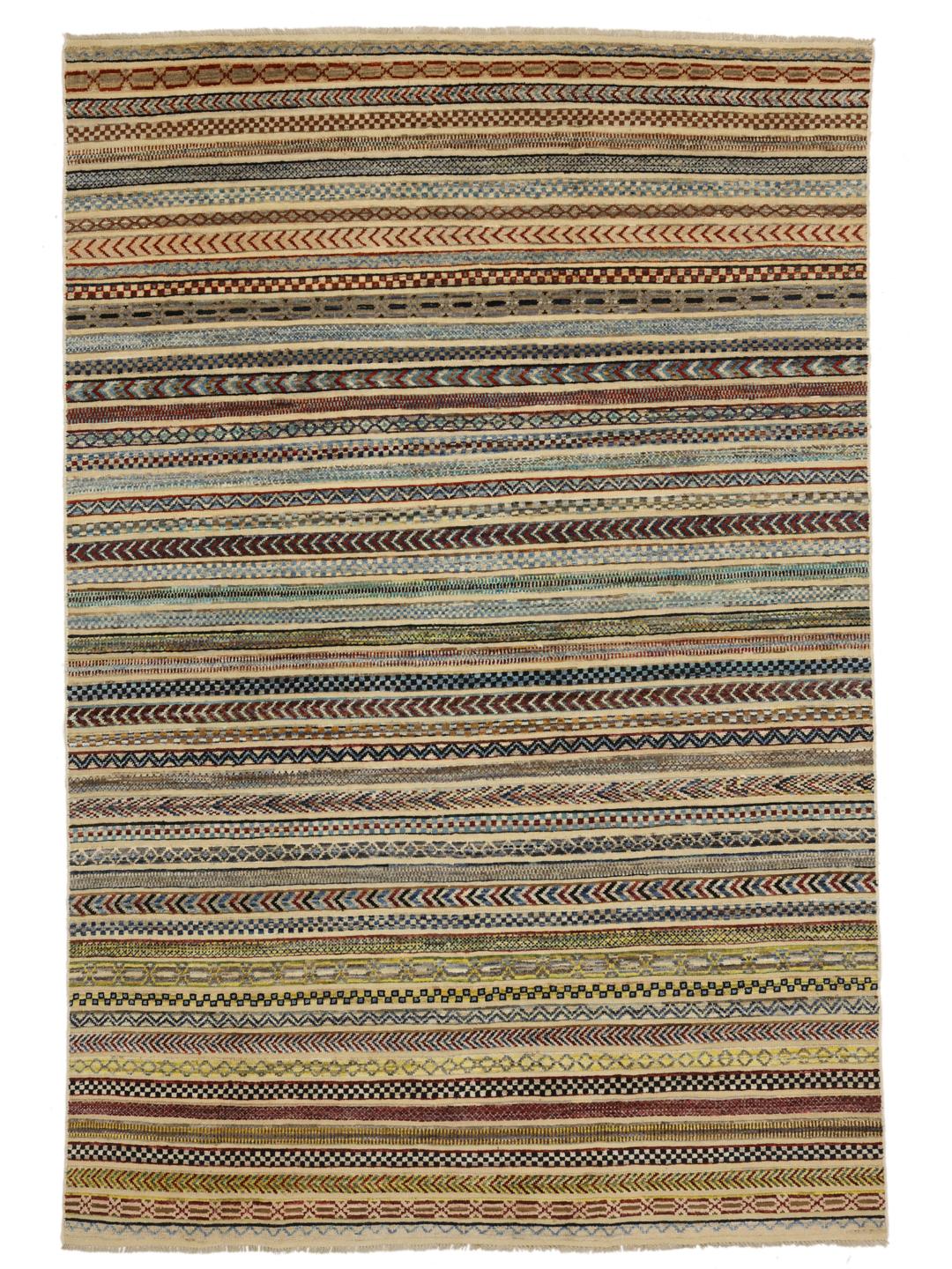 Handgeknoopt Gabbeh Modern tapijt uit Afghanistan met levendige meerkleurige gestreepte patronen