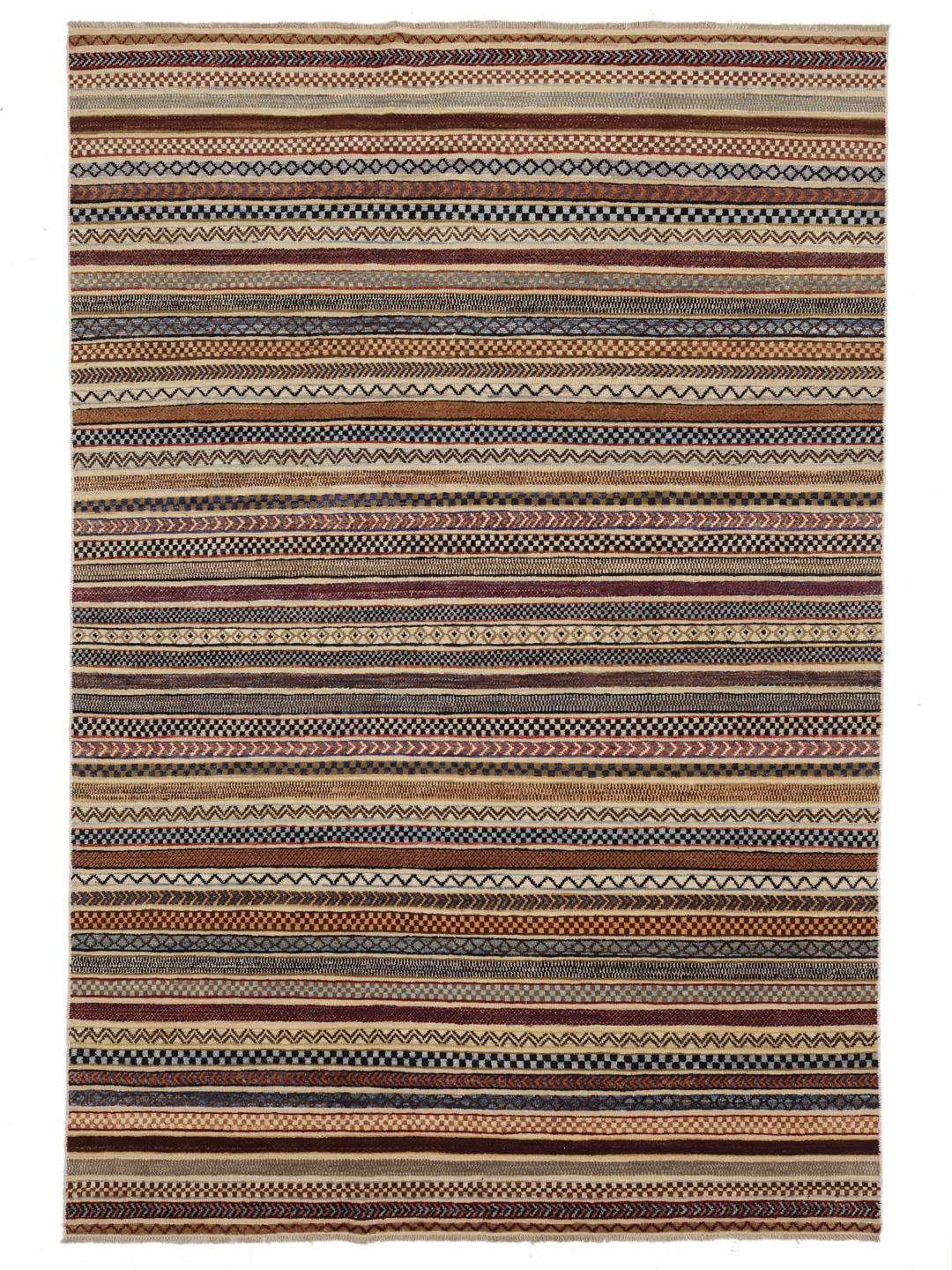 Håndknyttet Gabbeh Modern tæppe fra Afghanistan i brune og flerfarvede toner