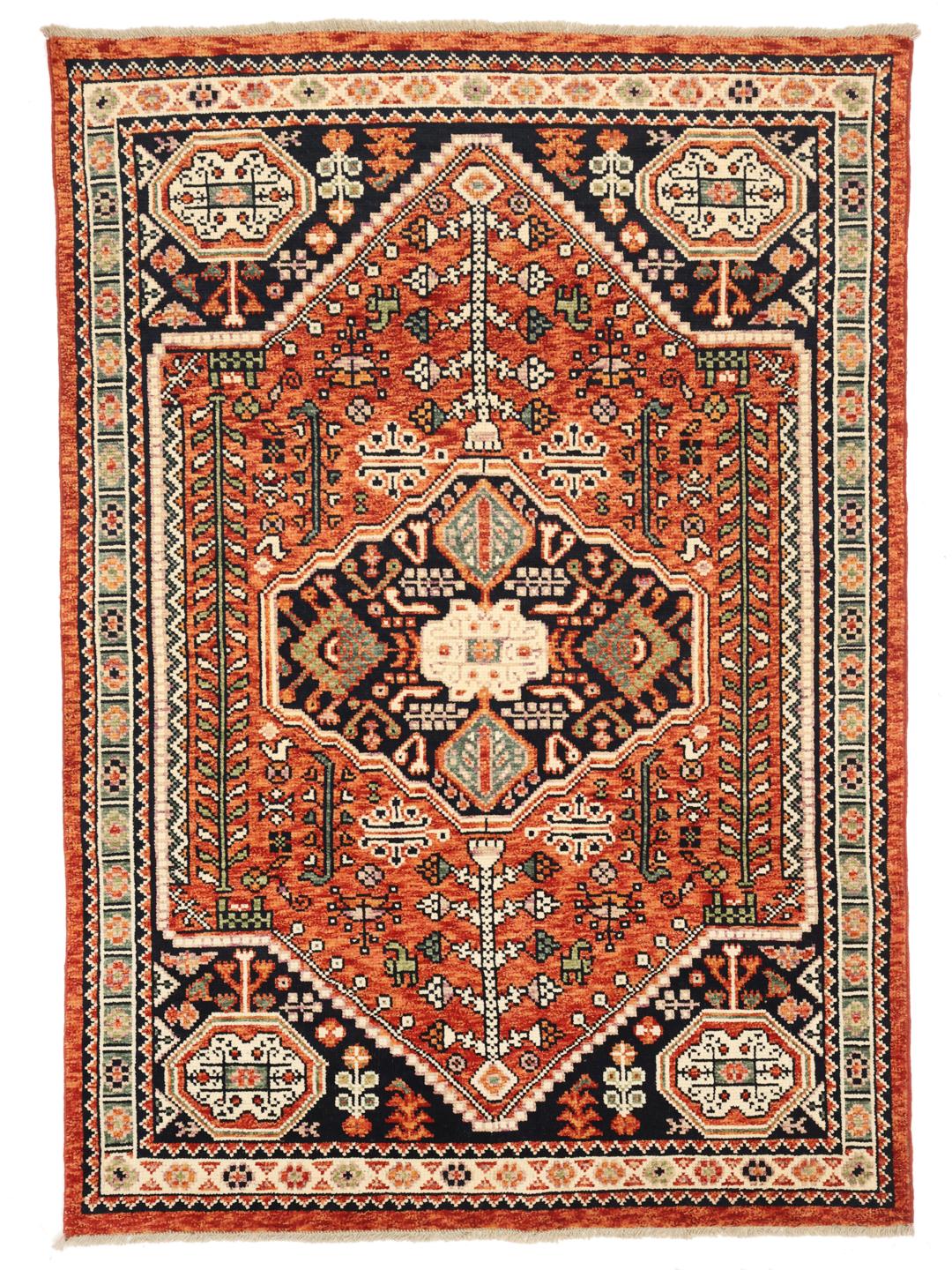 Tapis Kazak noué main originaire d'Afghanistan en rouge et bleu foncé