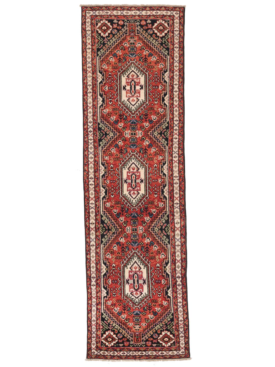 Handgeknüpfter Kazak Läufer aus Afghanistan mit einem roten und schwarzen geometrischen Design