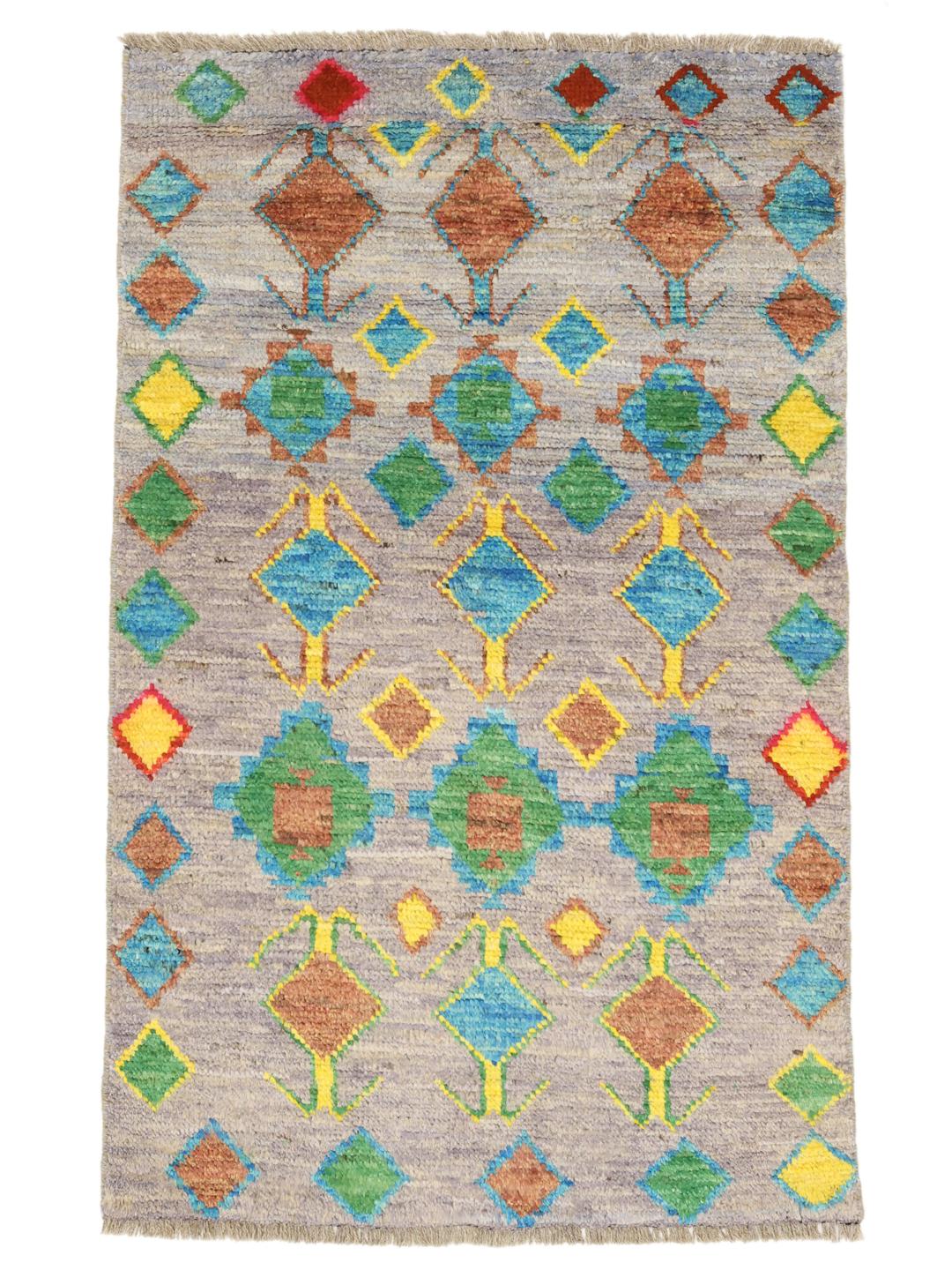 Håndlavet Berber Colourful tæppe fra Afghanistan med flerfarvede diamantmønstre