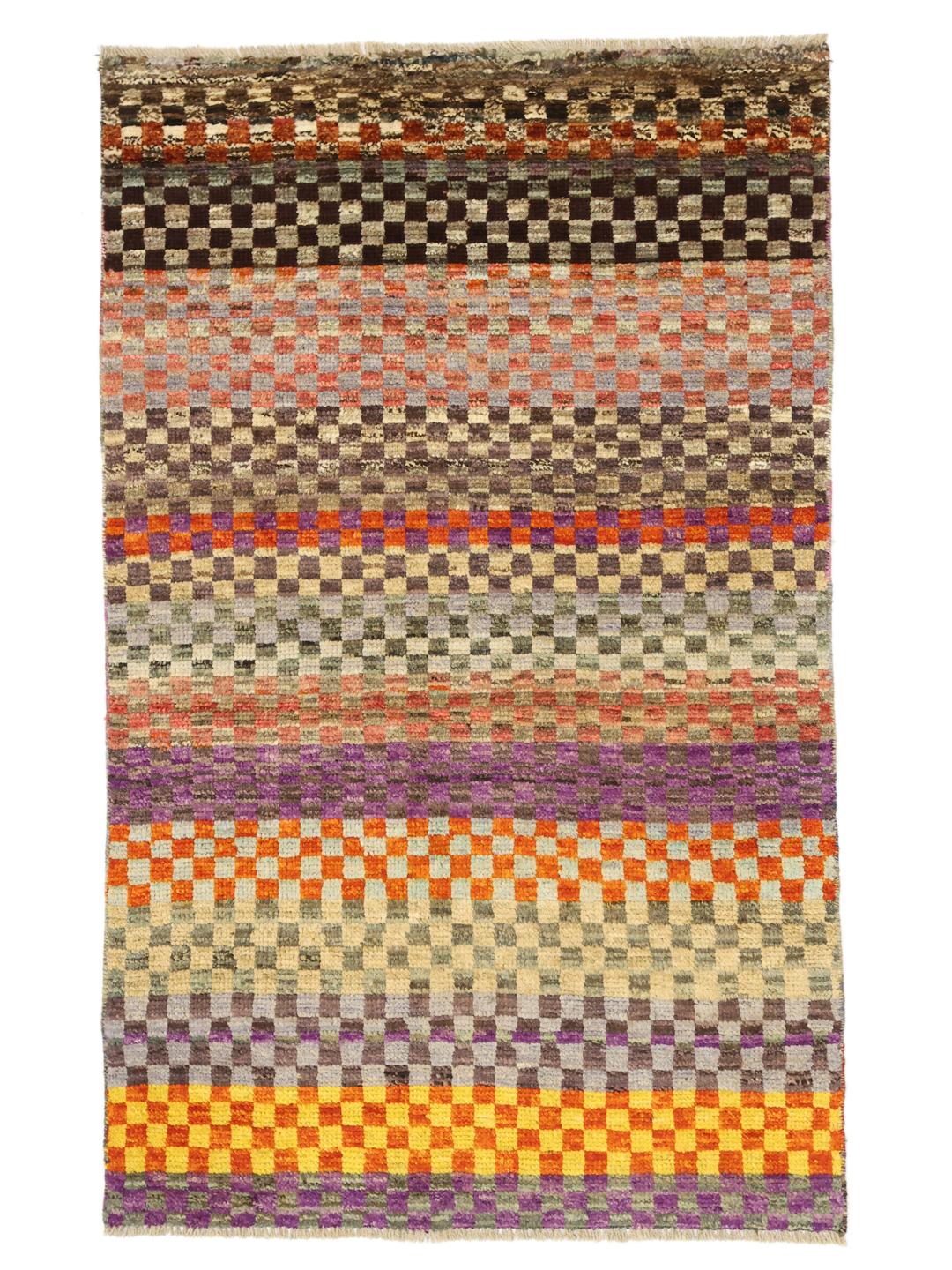 Handgeknoopt Berber-tapijt uit Afghanistan met een kleurrijk ruitpatroon