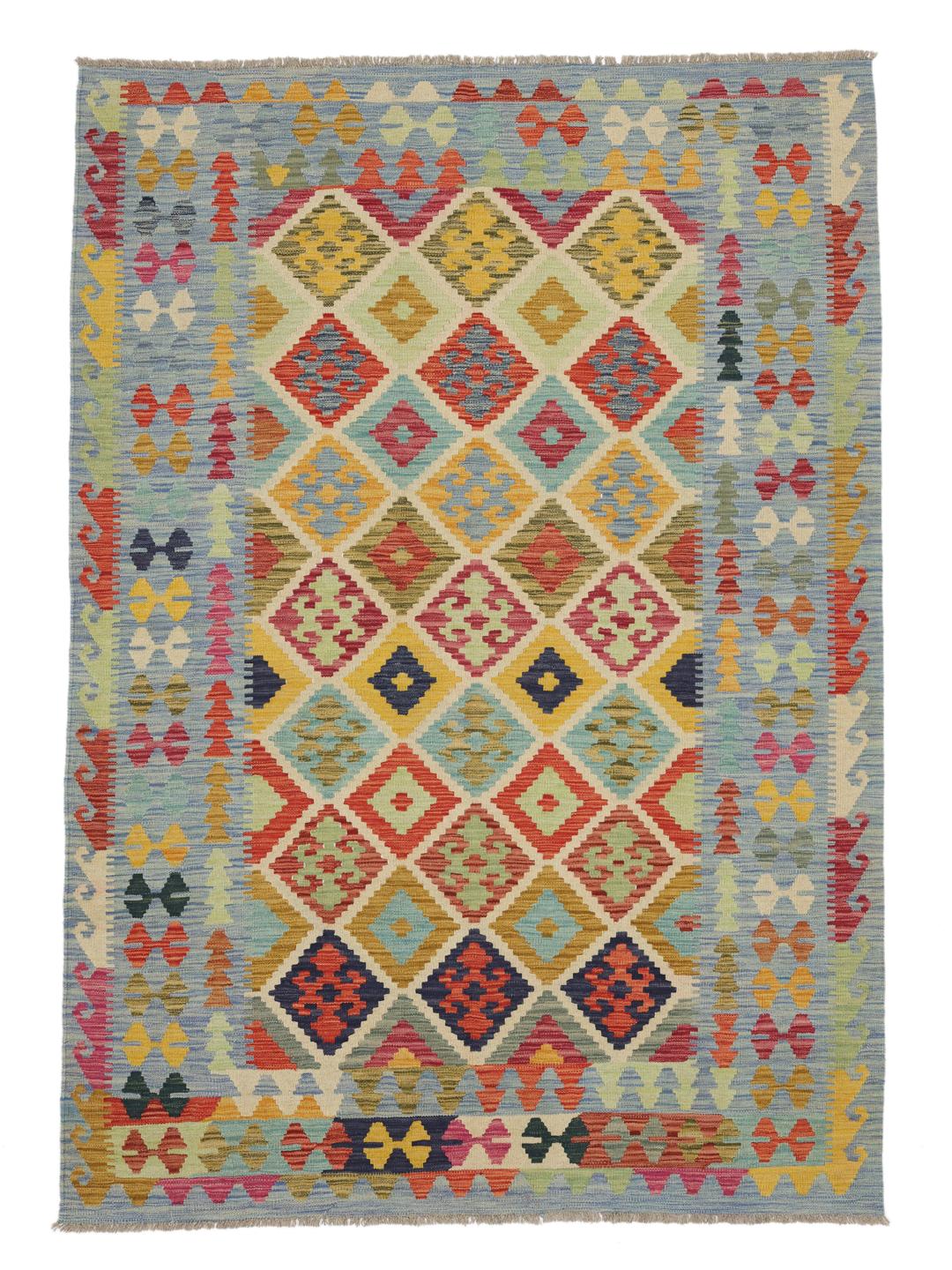 Handgeweven Afghan Kelim met veelkleurige geometrische patronen