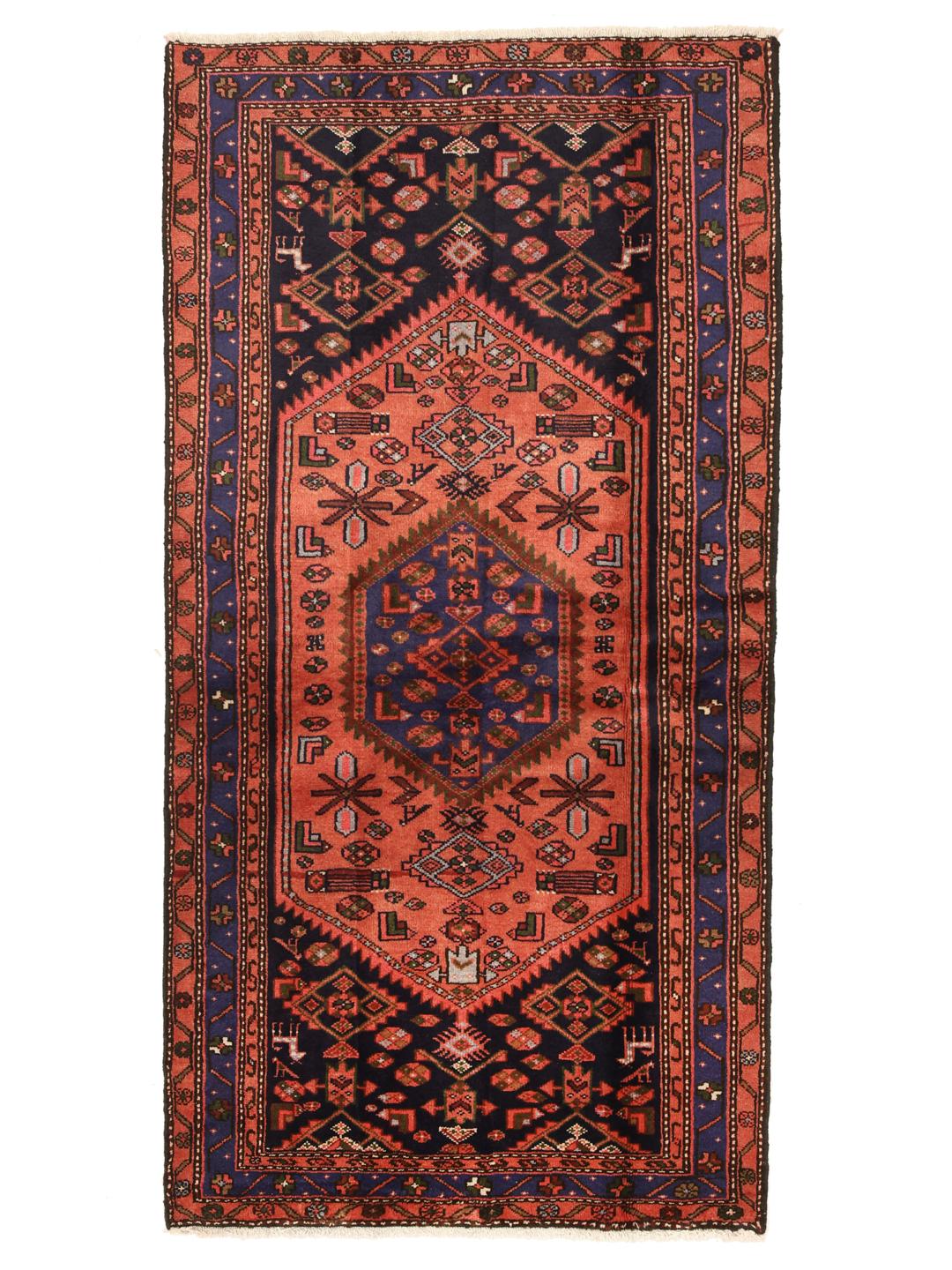 Handgeknoopt rood en blauw Hamadan wollen tapijt uit het Midden-Oosten
