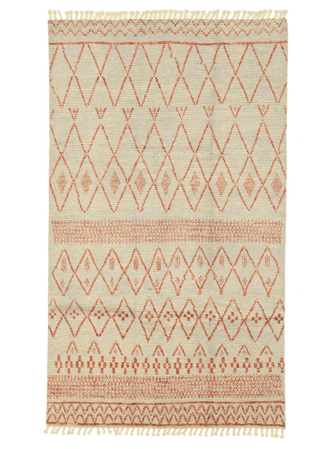 Håndknyttet tæppe i Berber-stil fra Afghanistan med beige og varme røde geometriske mønstre