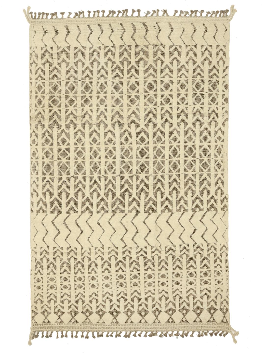 Hand-knotted Afghan rug with neutral geometric patterns