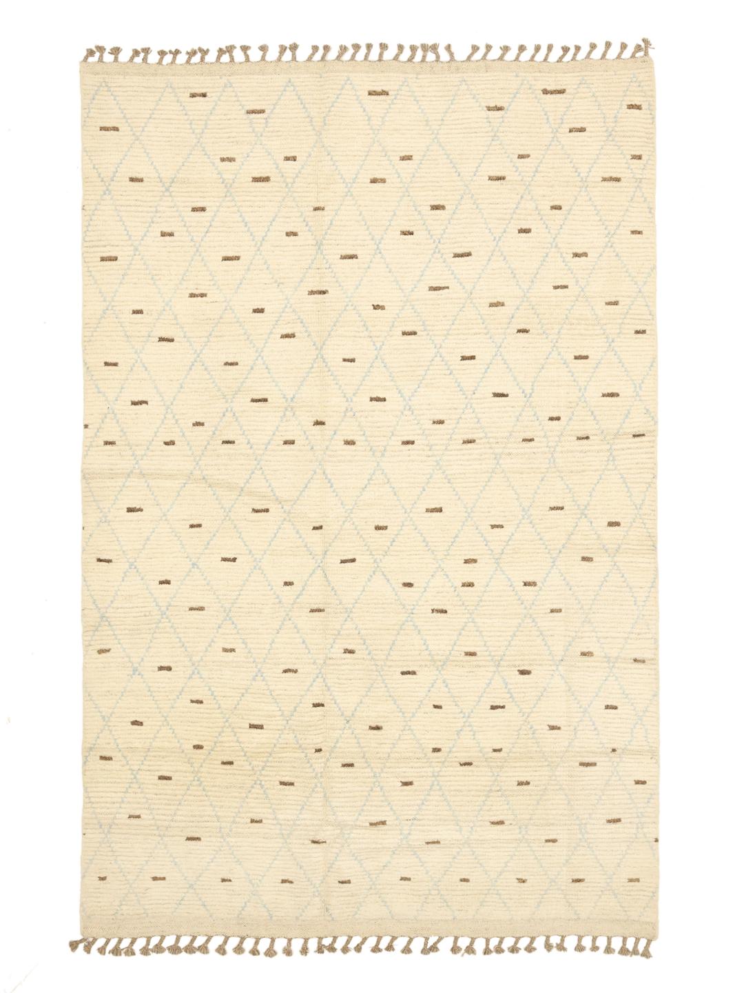 Hand-knotted Afghan rug with diamond pattern in beige and blue